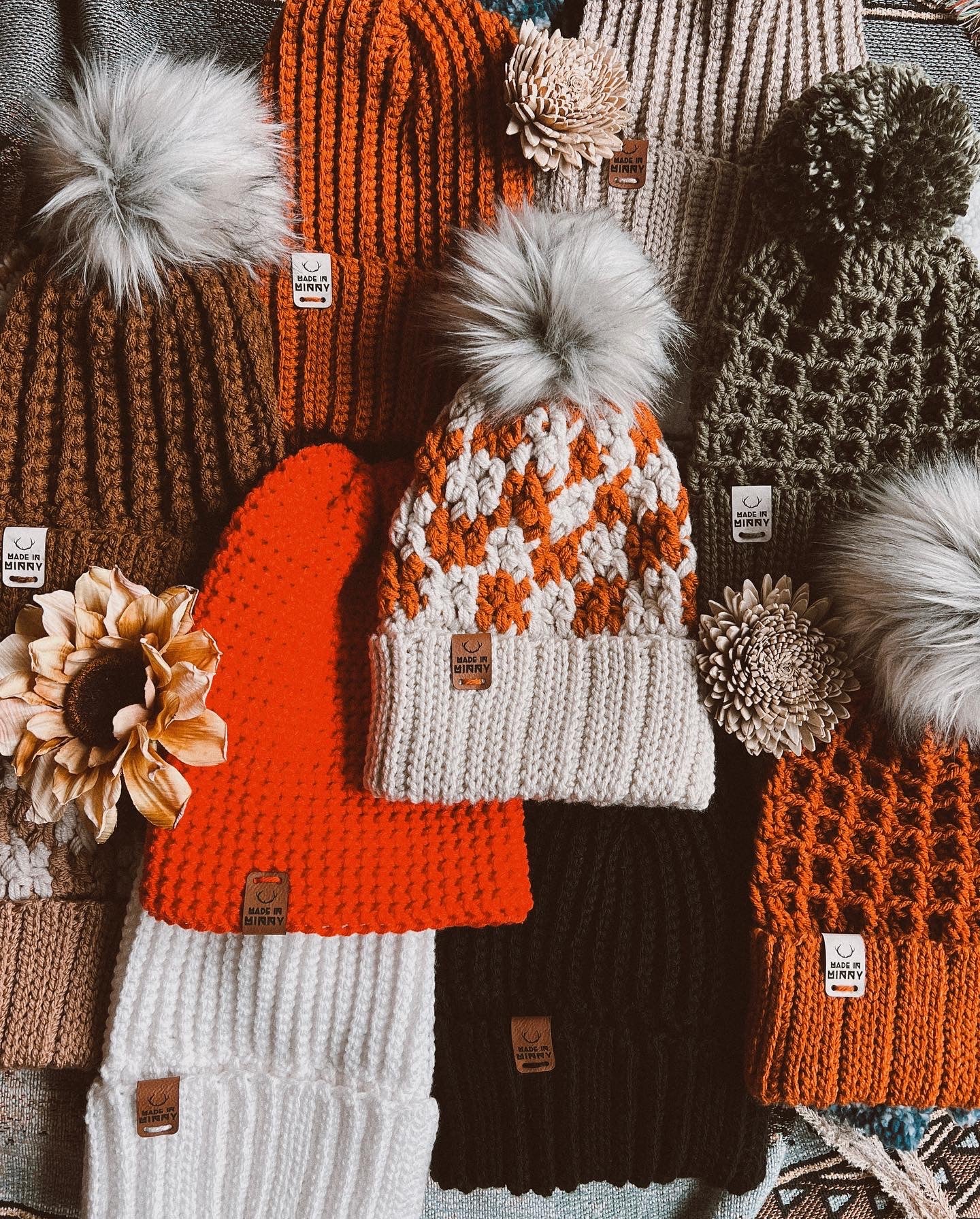 Chunky Check Beanie | Burnt Orange & Linen