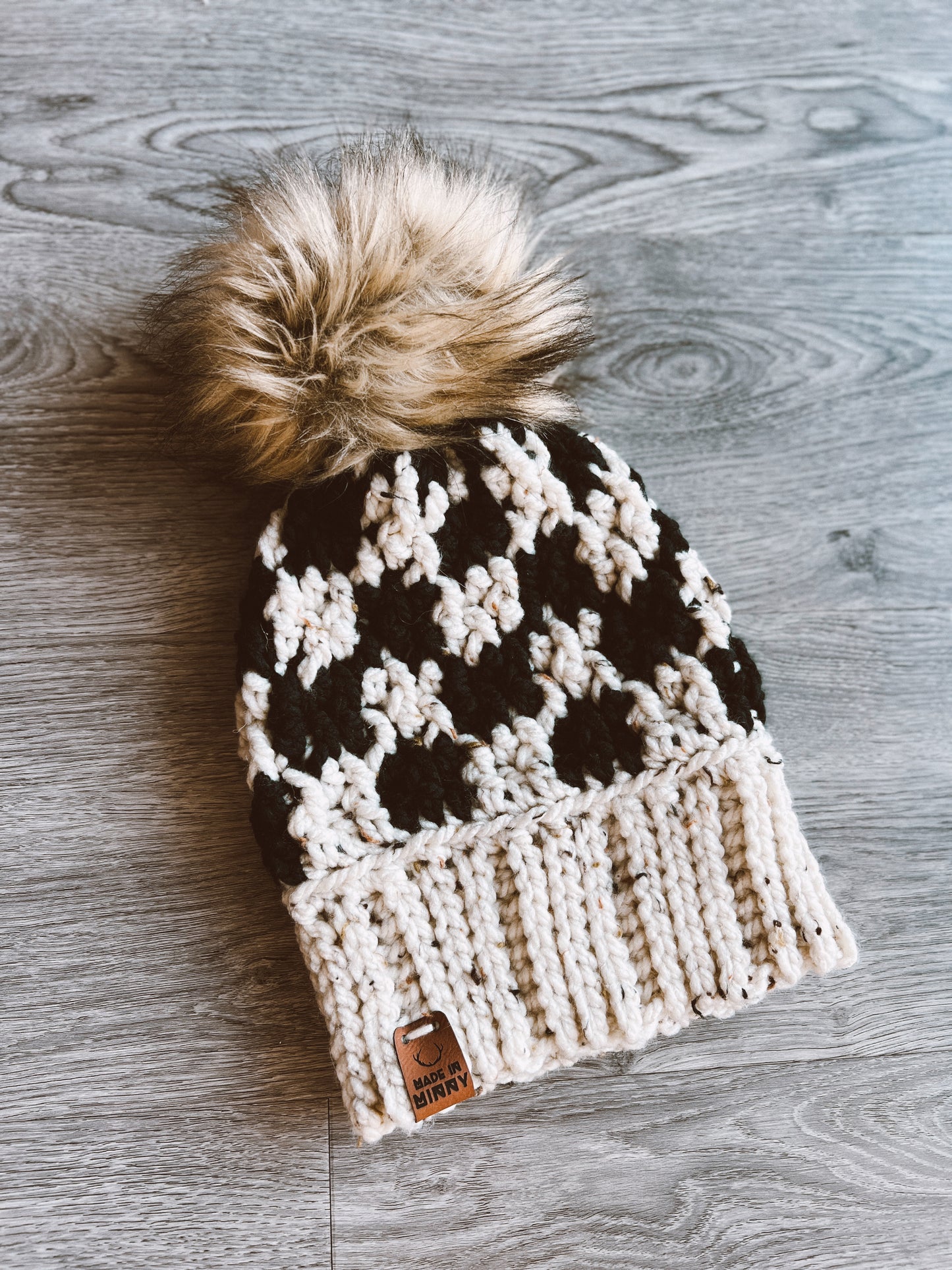Chunky Check Beanie | No Fold | White Fleck & Black
