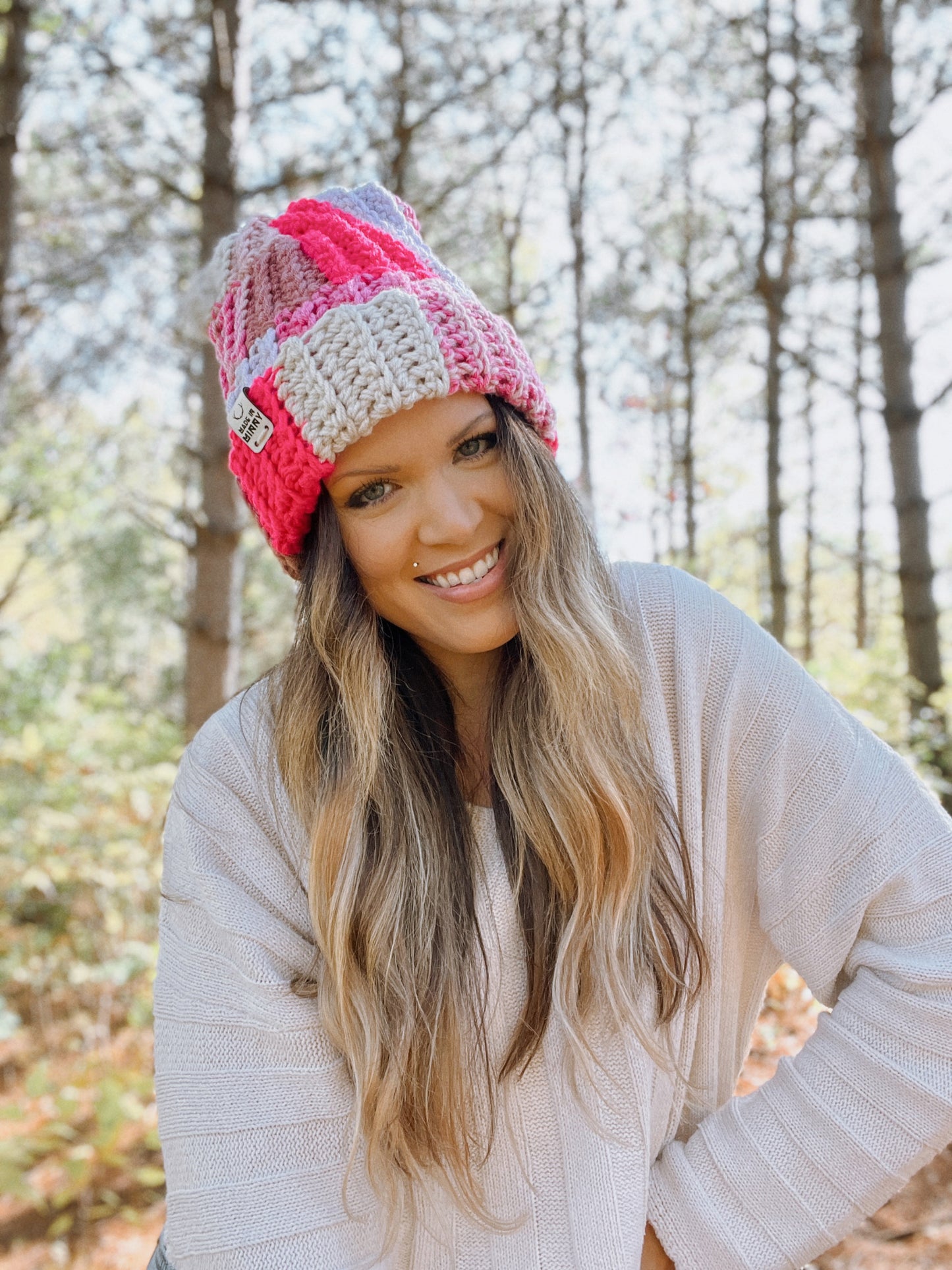 Patchwork Fold Beanie | Pink Multi