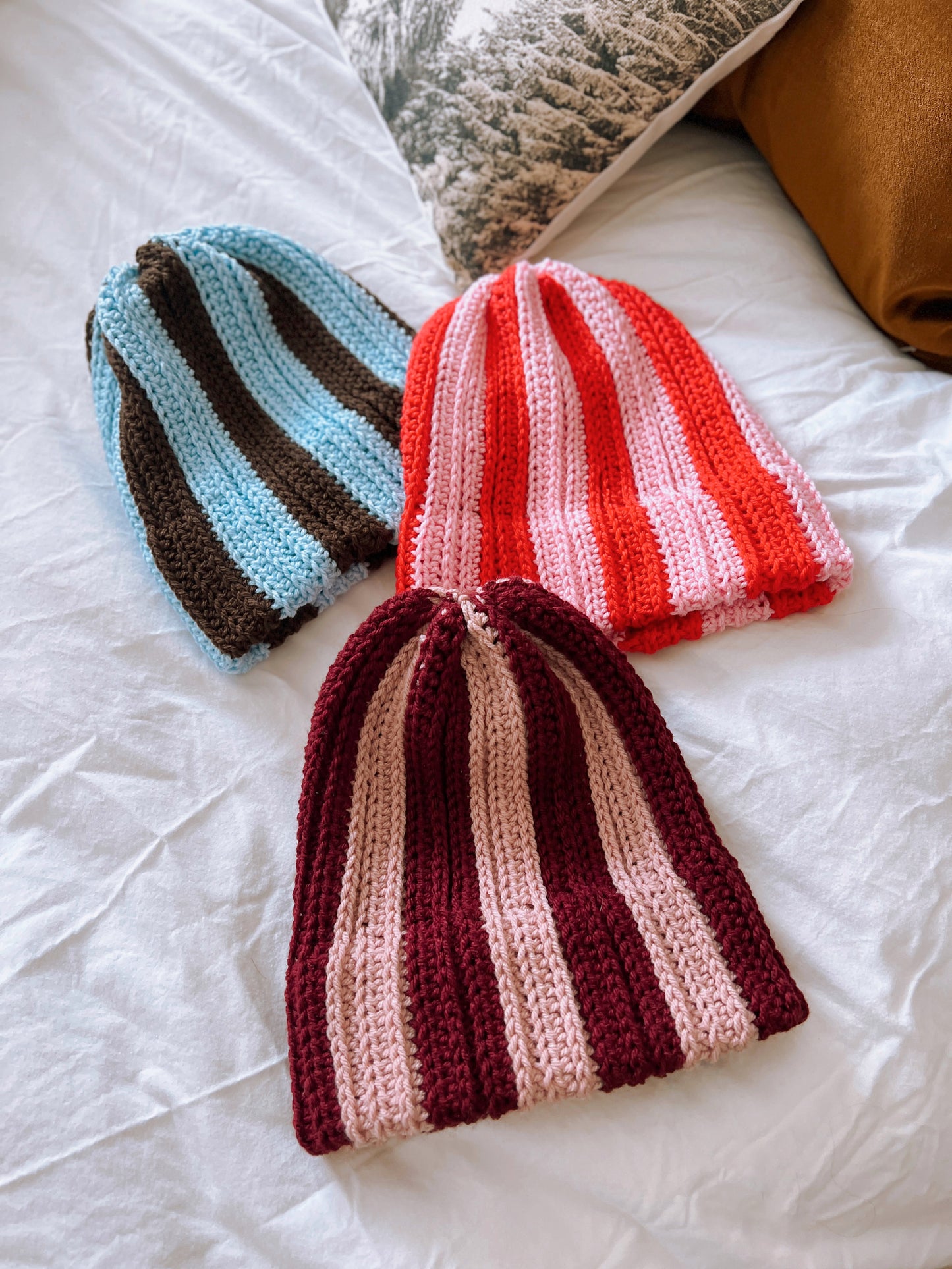 Double Brim Beanie | Stripey Pink & Red