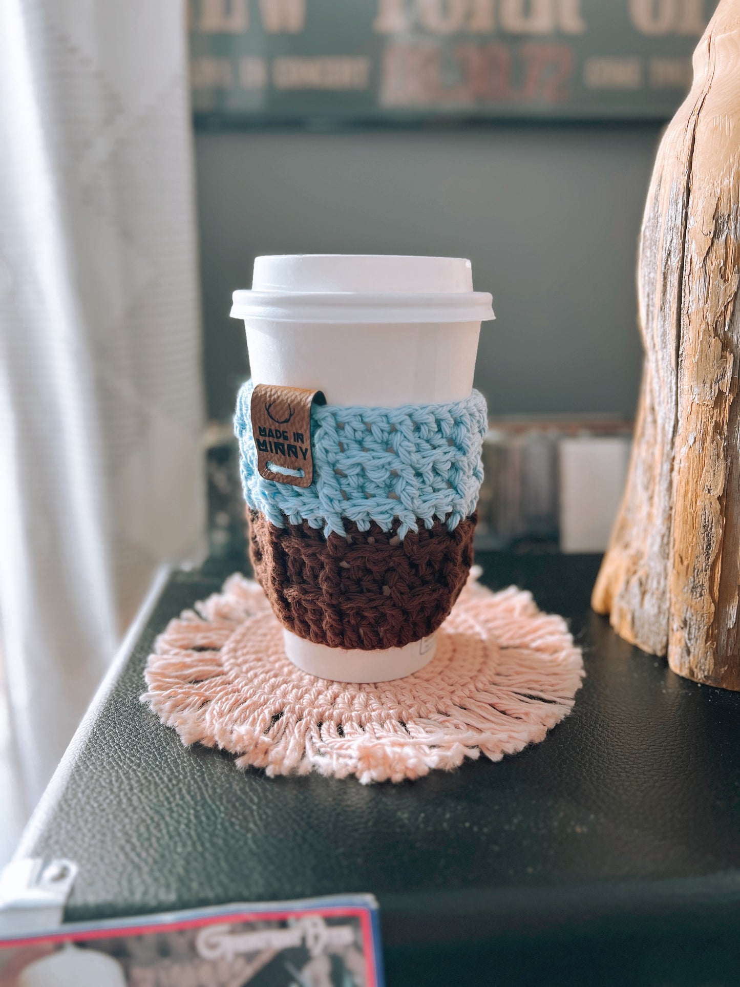 Waffle Coffee Cup Sleeve | Baby Blue & Brown