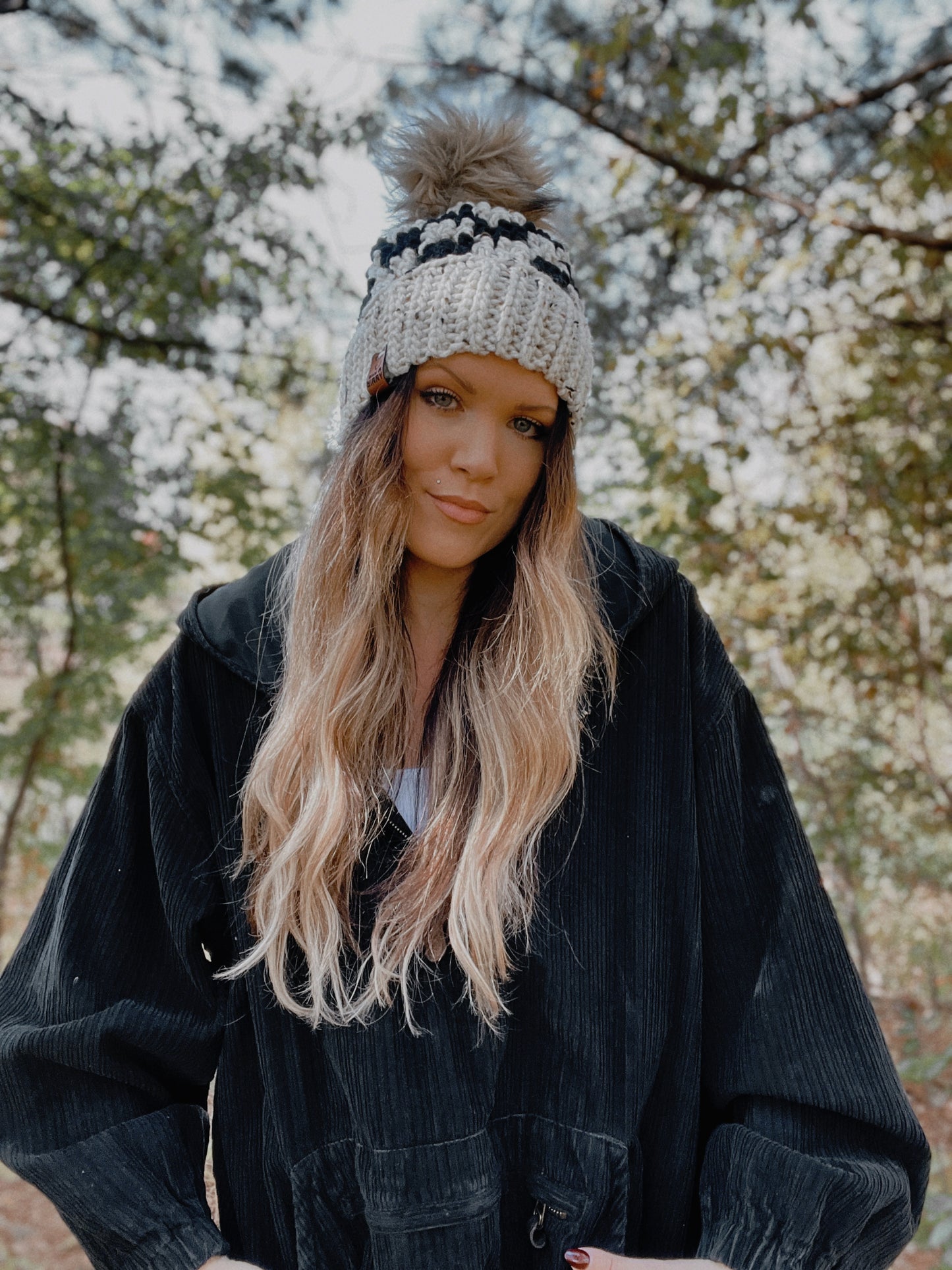 Chunky Check Beanie | No Fold | White Fleck & Black