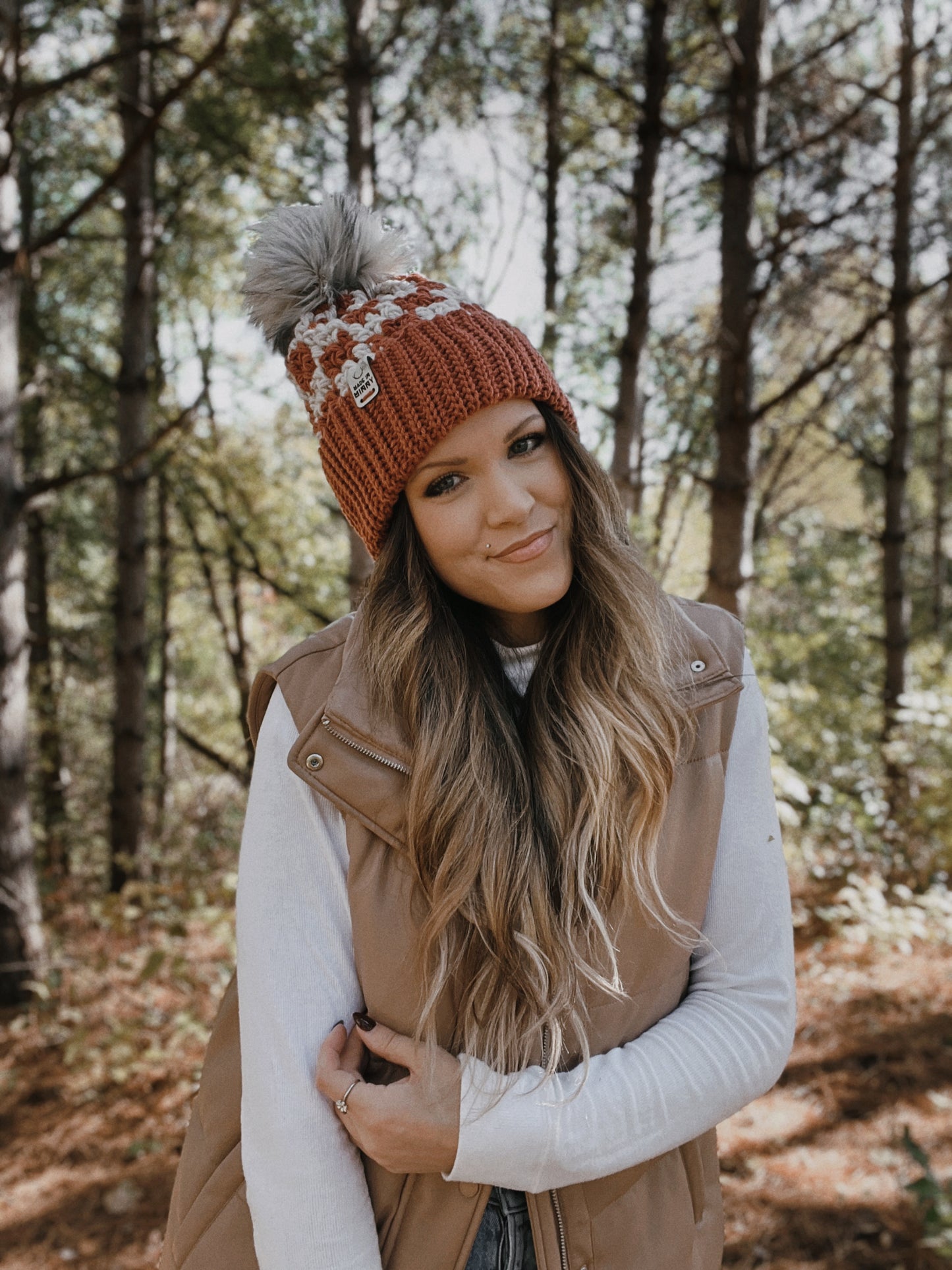 Chunky Check Beanie | Redwood