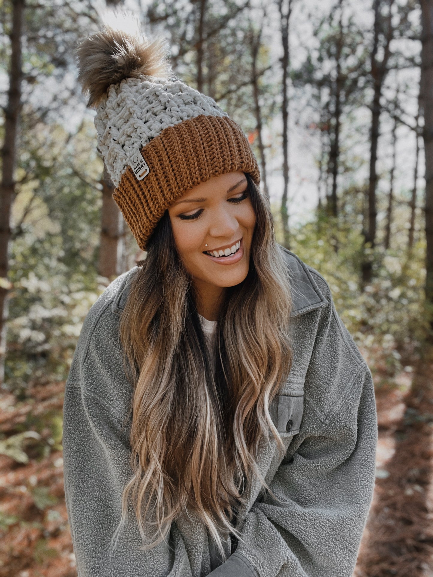 Waffle Fold Beanie | Antique Gold & White Fleck