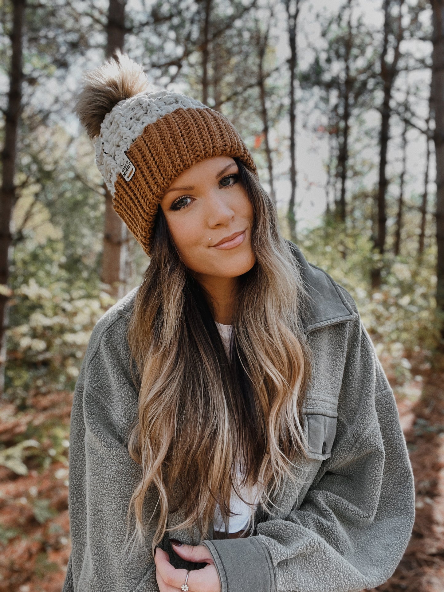 Waffle Fold Beanie | Antique Gold & White Fleck
