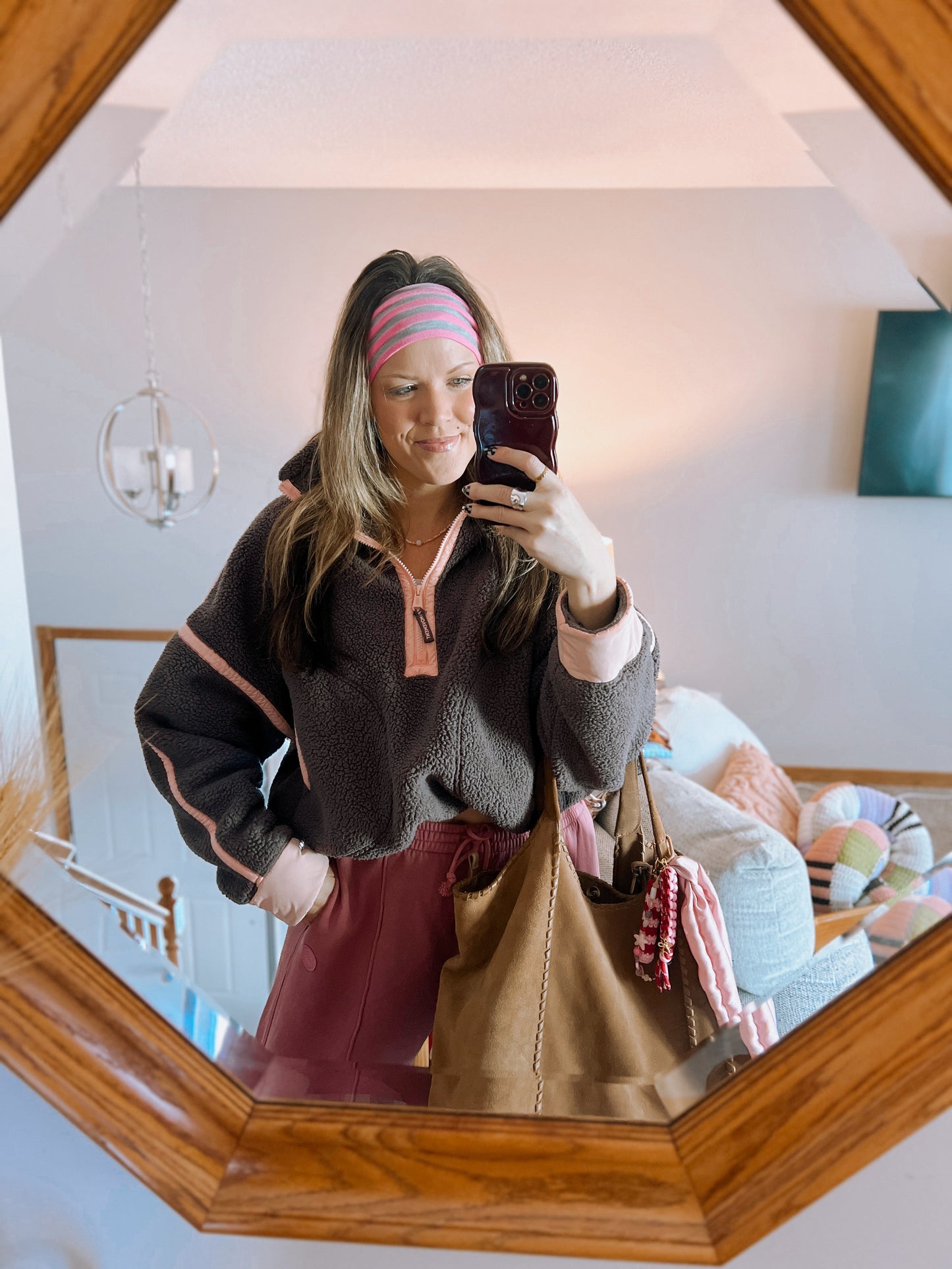 Everyday Tube Headband | Hot Pink & Gray Stripe