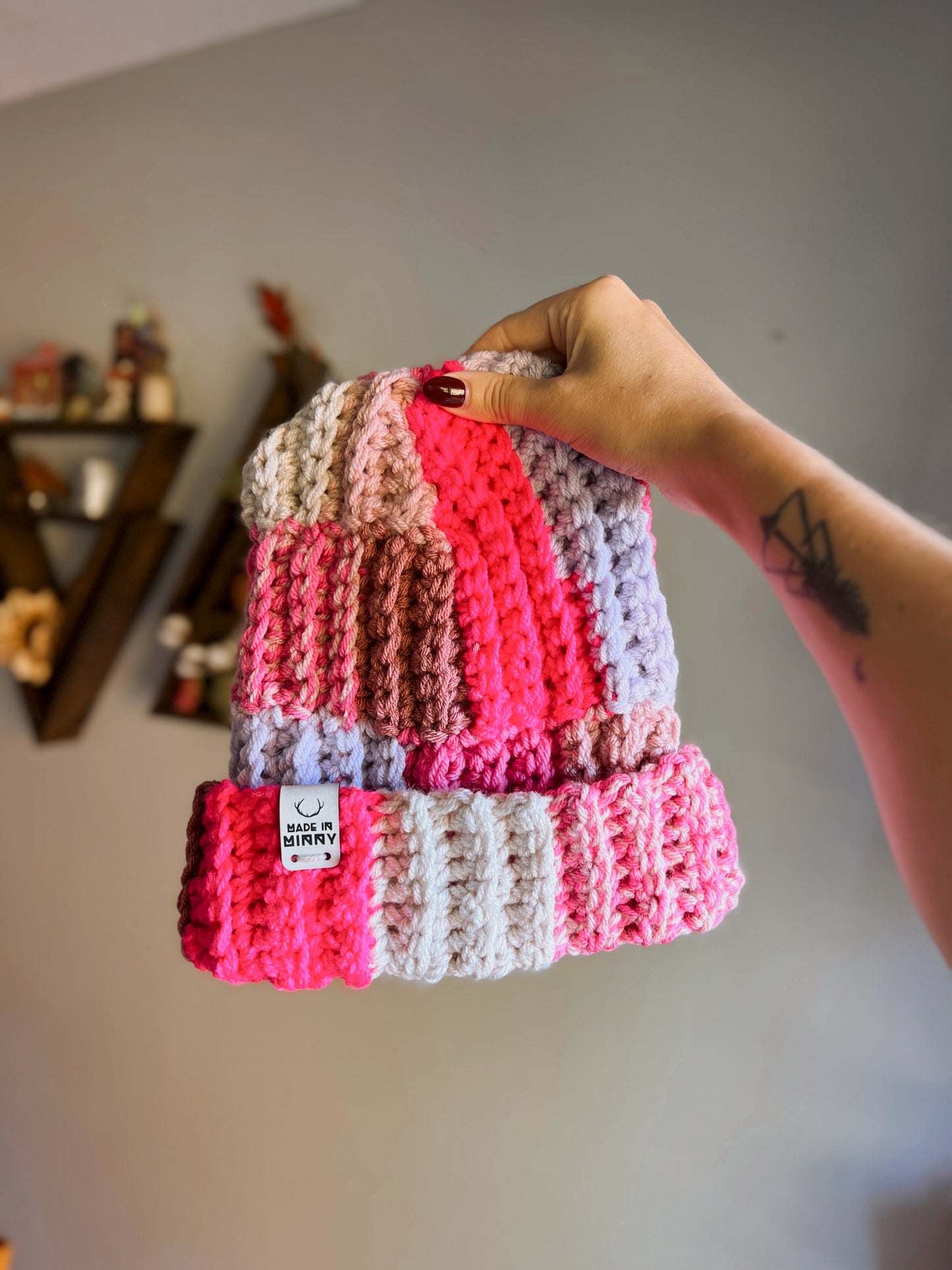 Patchwork Fold Beanie | Pink Multi