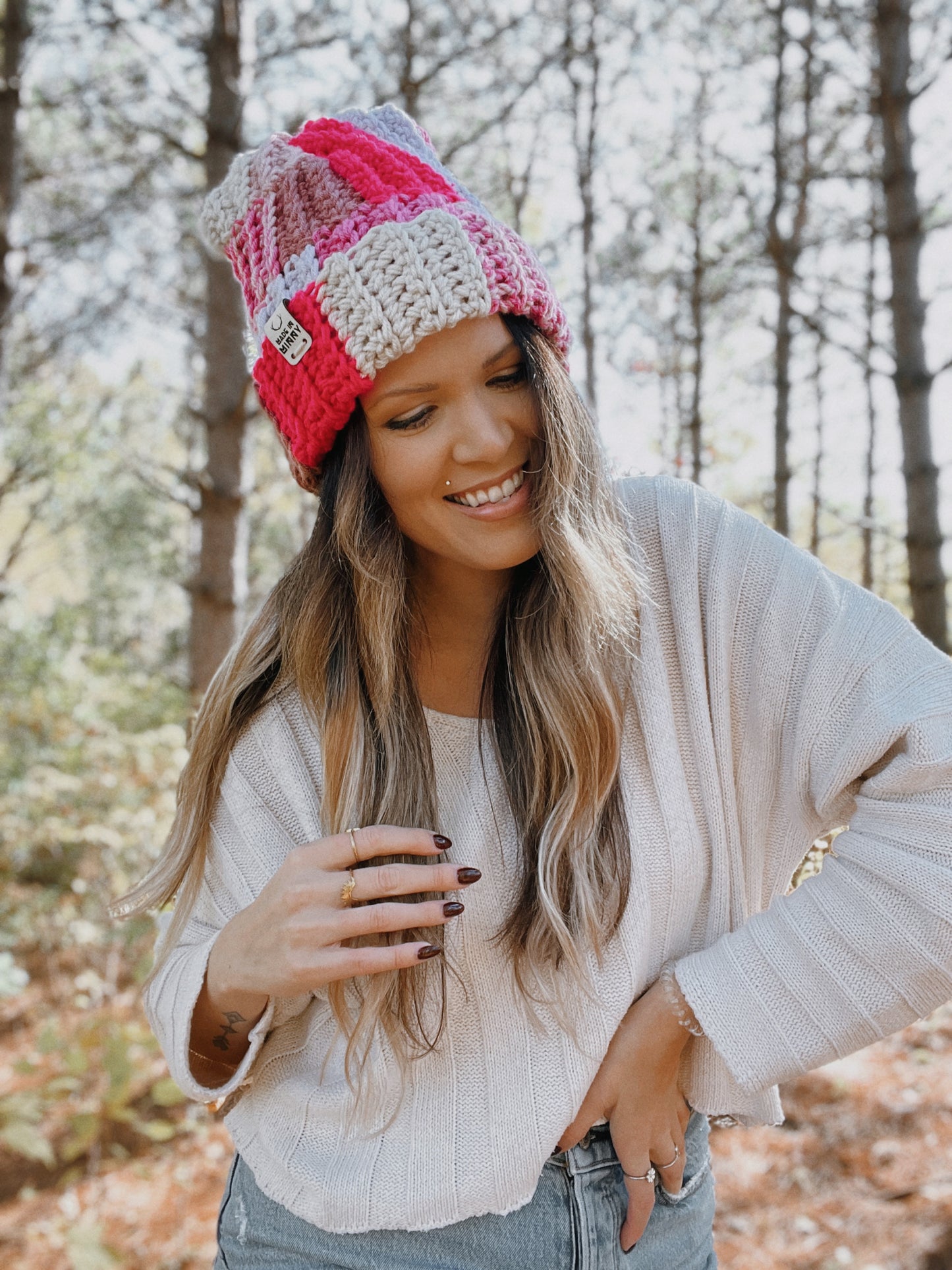 Patchwork Fold Beanie | Pink Multi