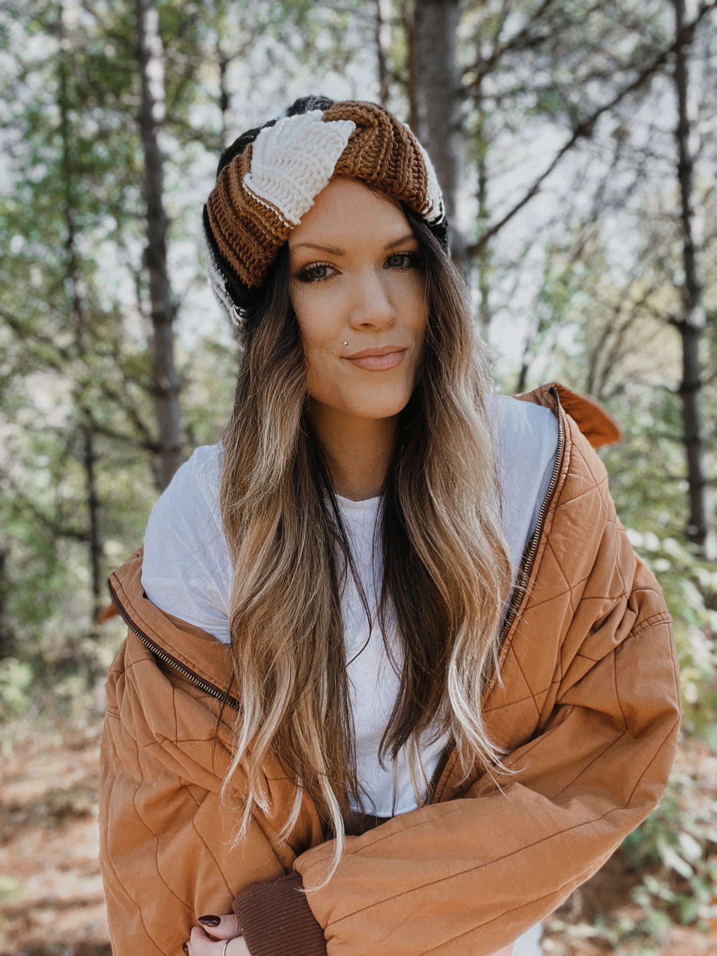Cozy Ear Warmer | White/Brown Multi