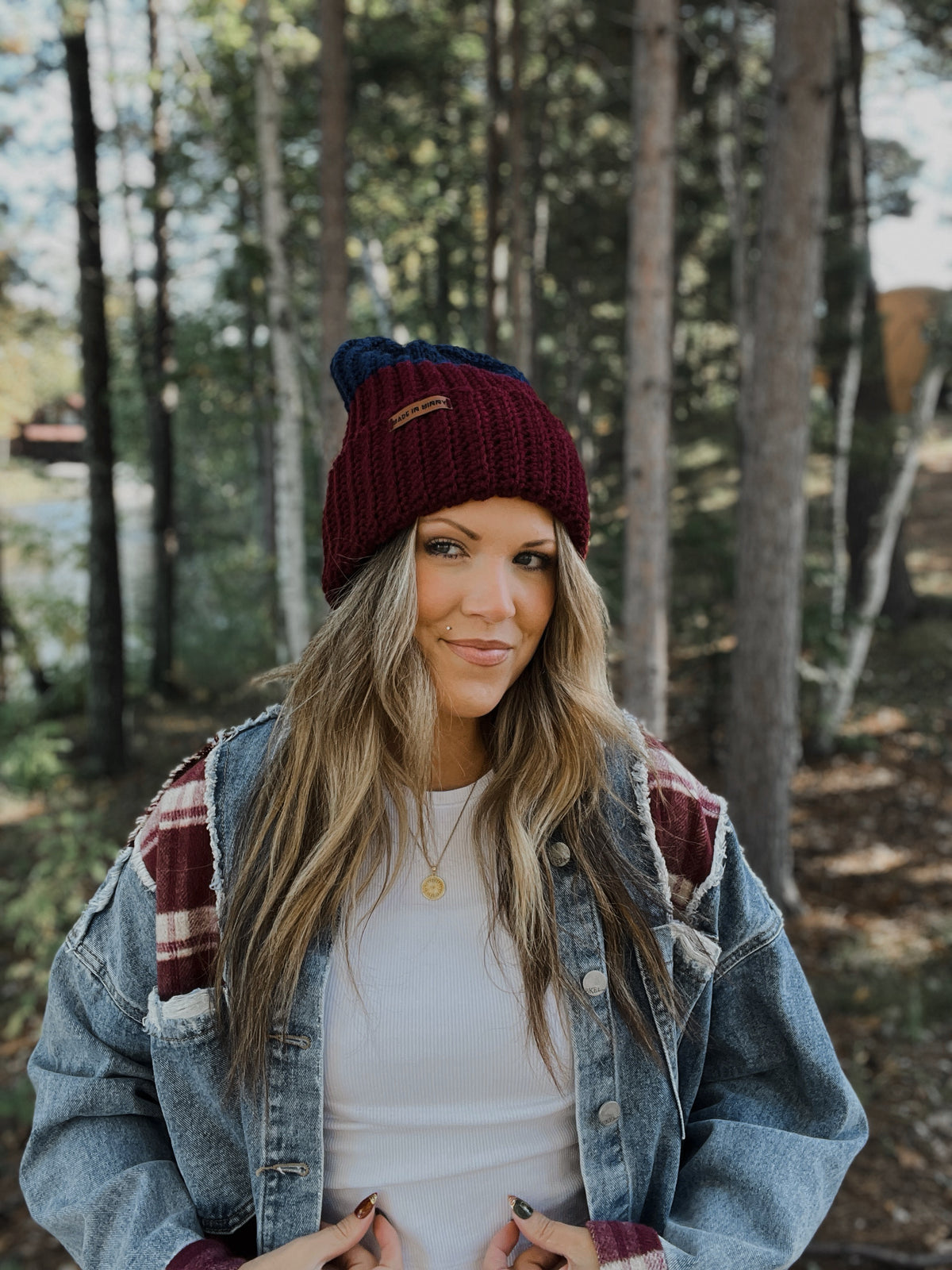 Cloudfold Classic Beanie | Burgundy & Navy Colorblock