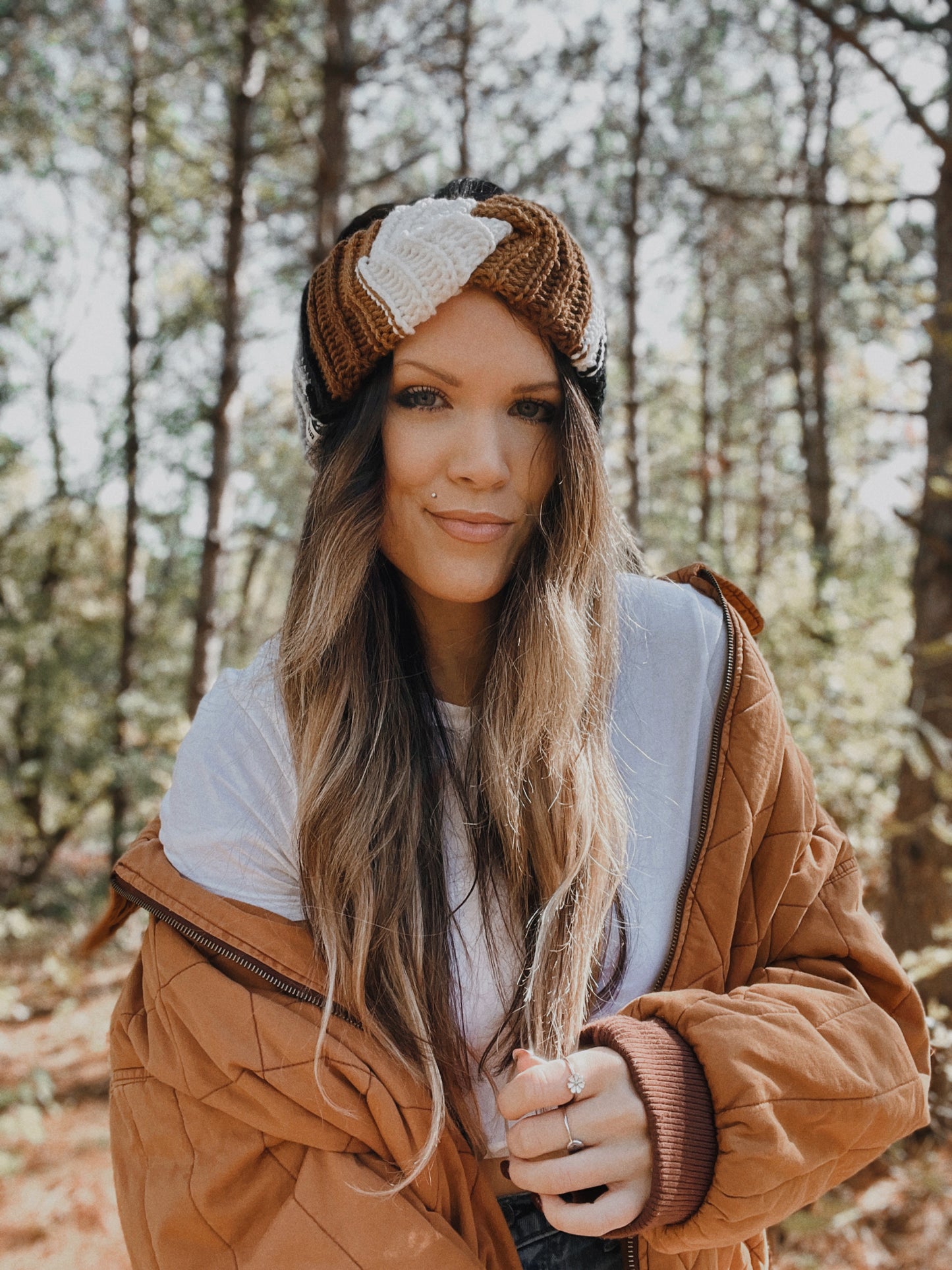 Cozy Ear Warmer | White/Brown Multi