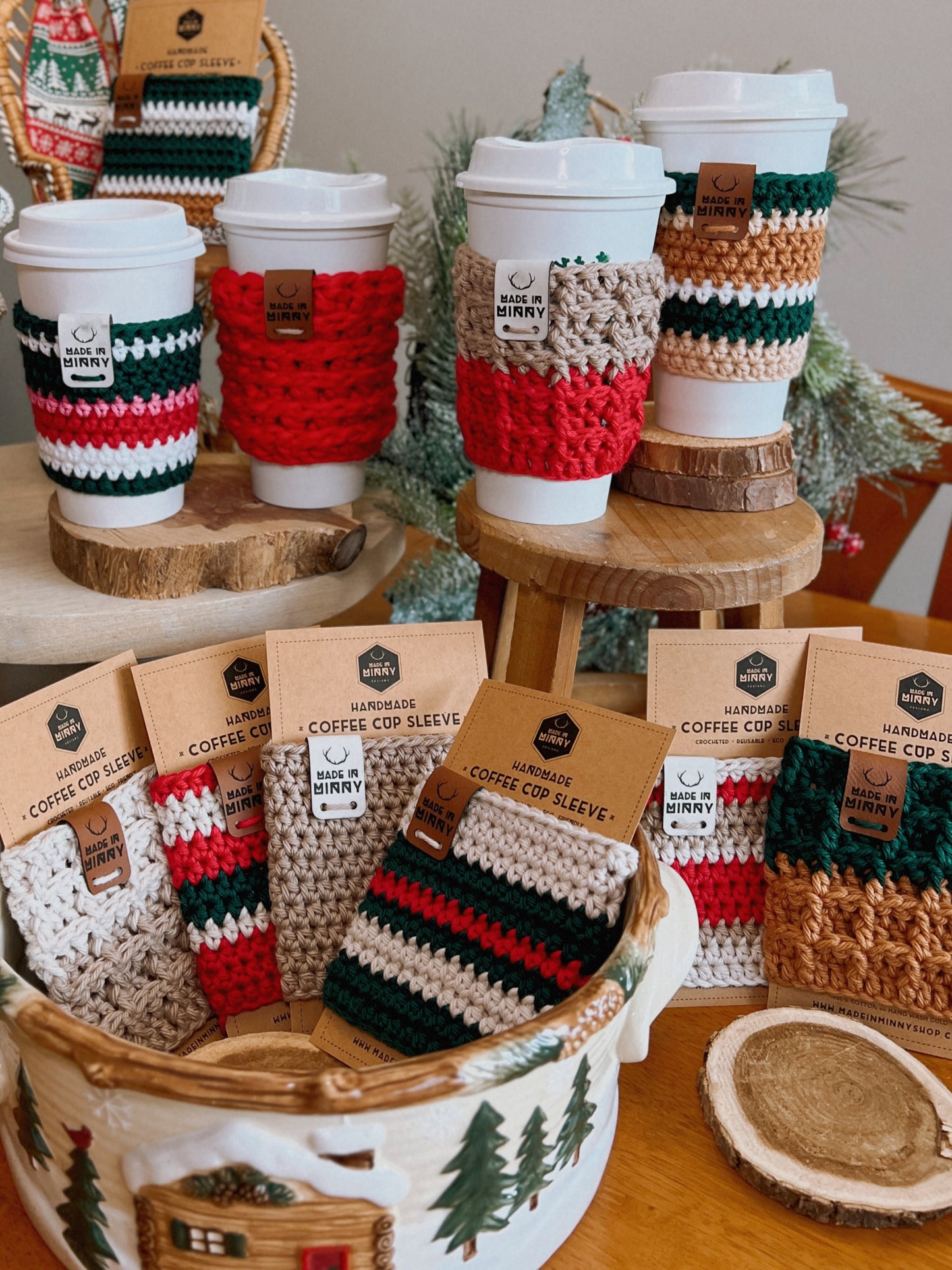 Coffee Cup Sleeve | Vintage Stripe | Woodsy Pines