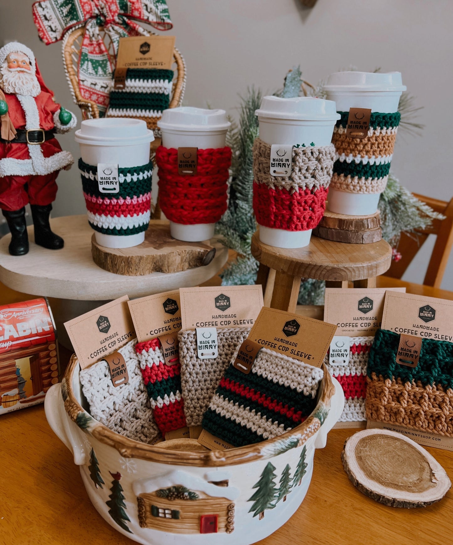 Coffee Cup Sleeve | Vintage Stripe | Red & Cream