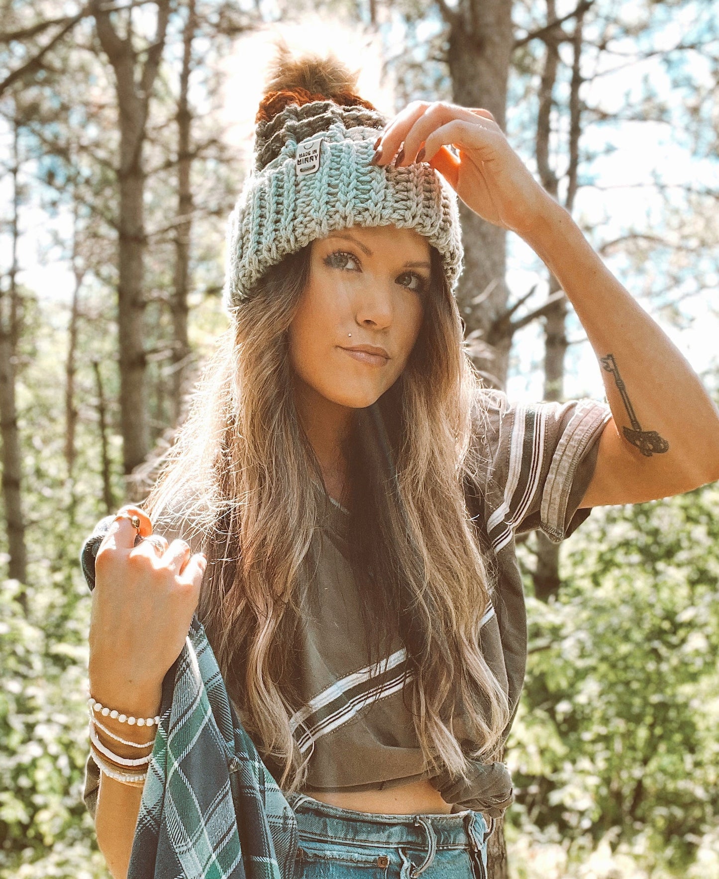 Waffle Fold Beanie | Pale Teal, Olive, Burnt Orange