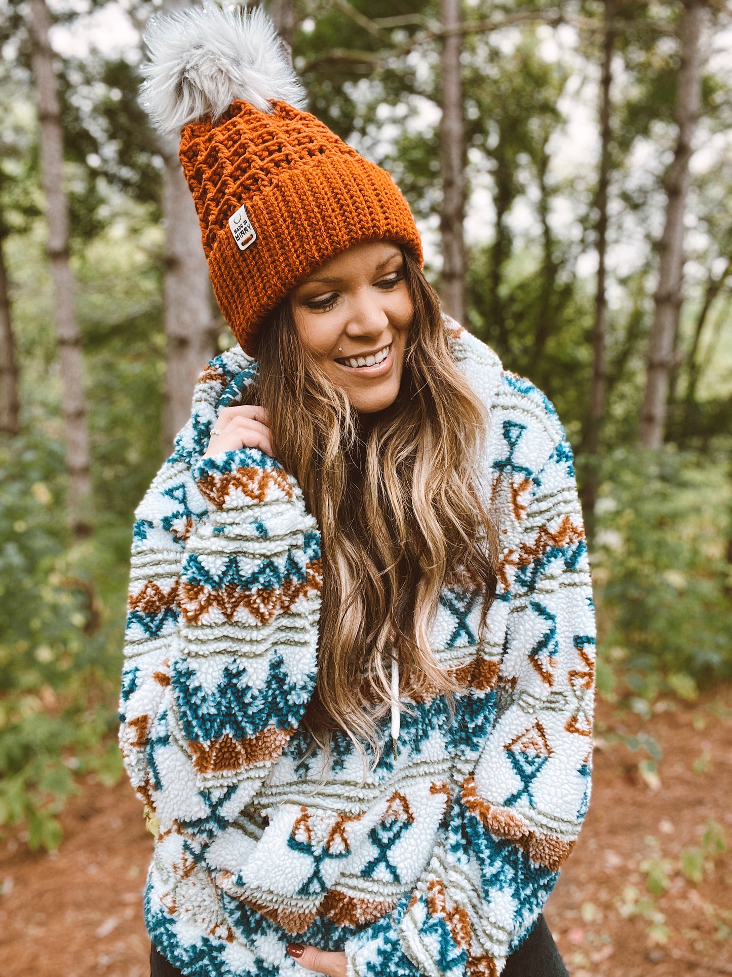 Monochrome Waffle Beanie | Burnt Orange