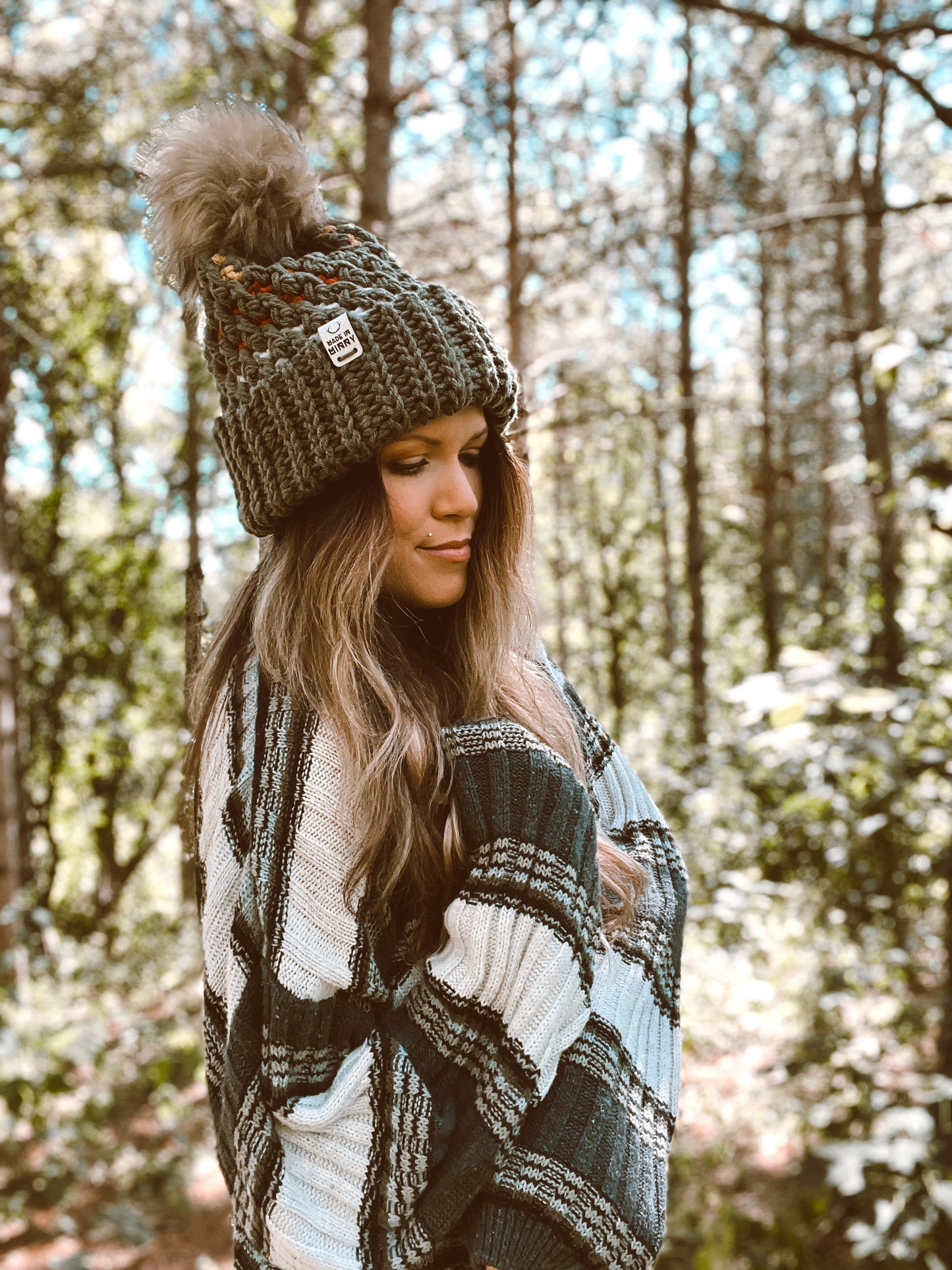 Chunky Textured Fold Beanie | Olive Multi