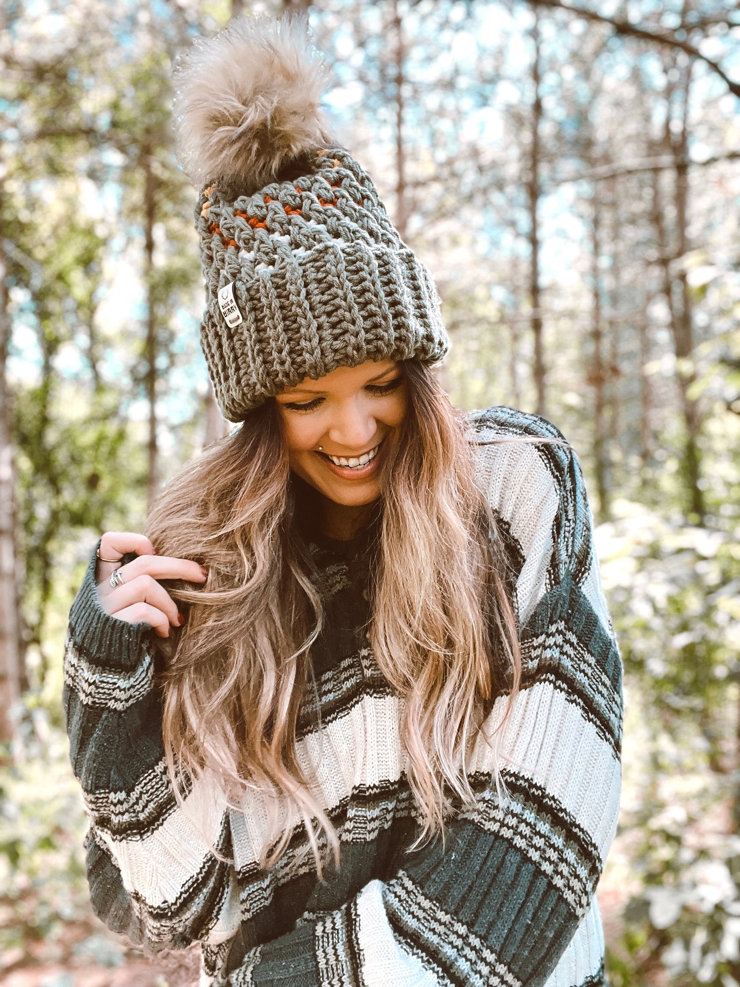 Chunky Textured Fold Beanie | Olive Multi
