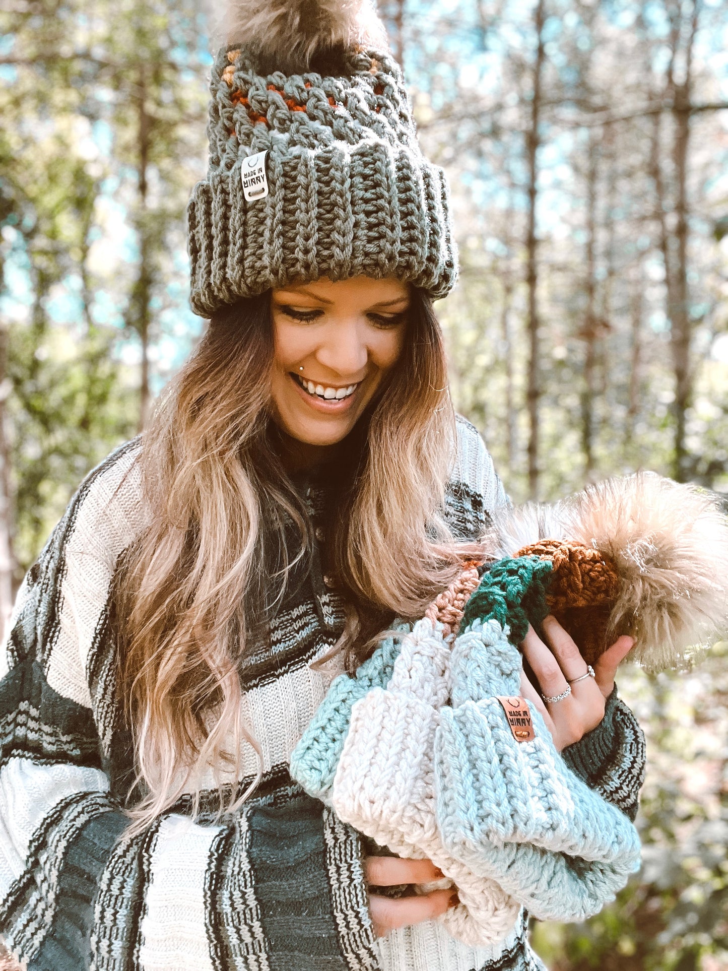 Chunky Textured Fold Beanie | Olive Multi