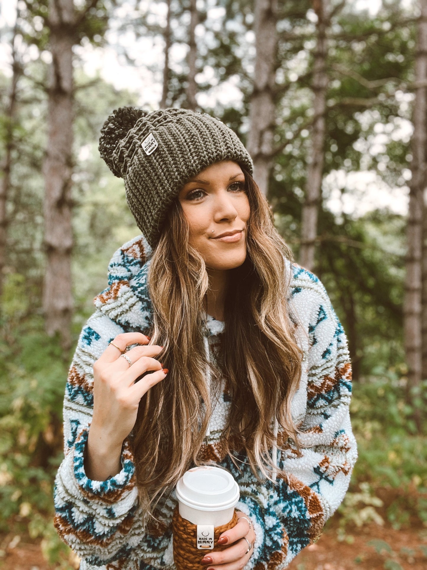 Monochrome Waffle Beanie | Olive Green