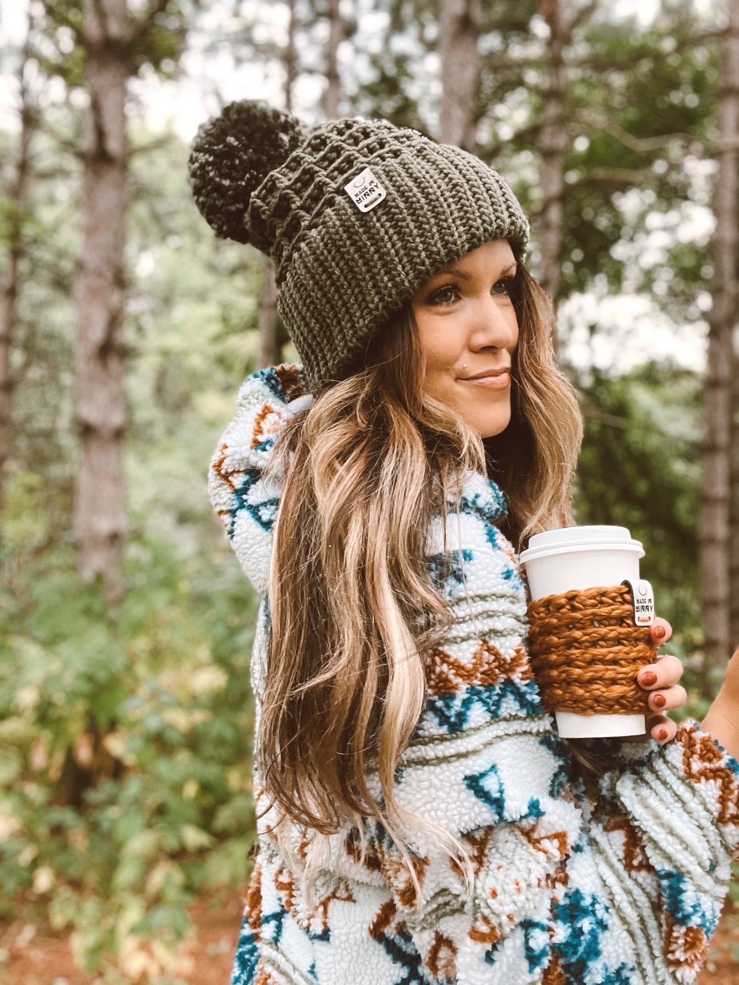 Monochrome Waffle Beanie | Olive Green