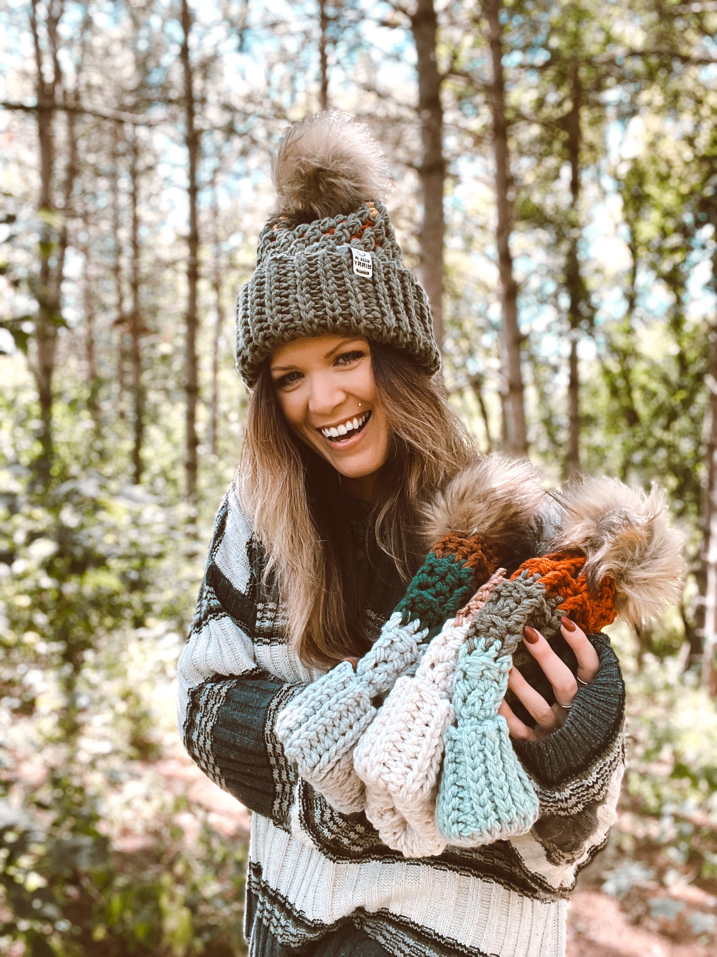 Chunky Textured Fold Beanie | Olive Multi