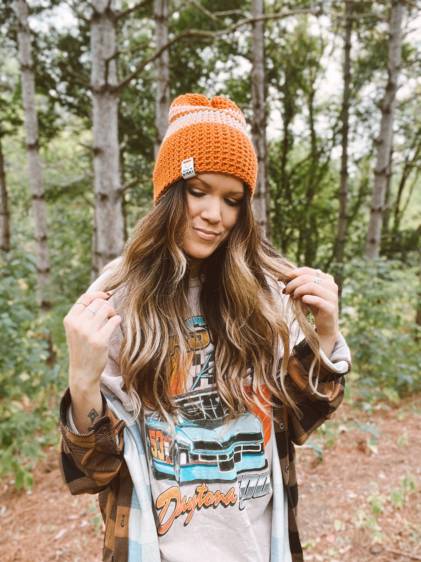 Minny Beanie | Retro Stripe Orange