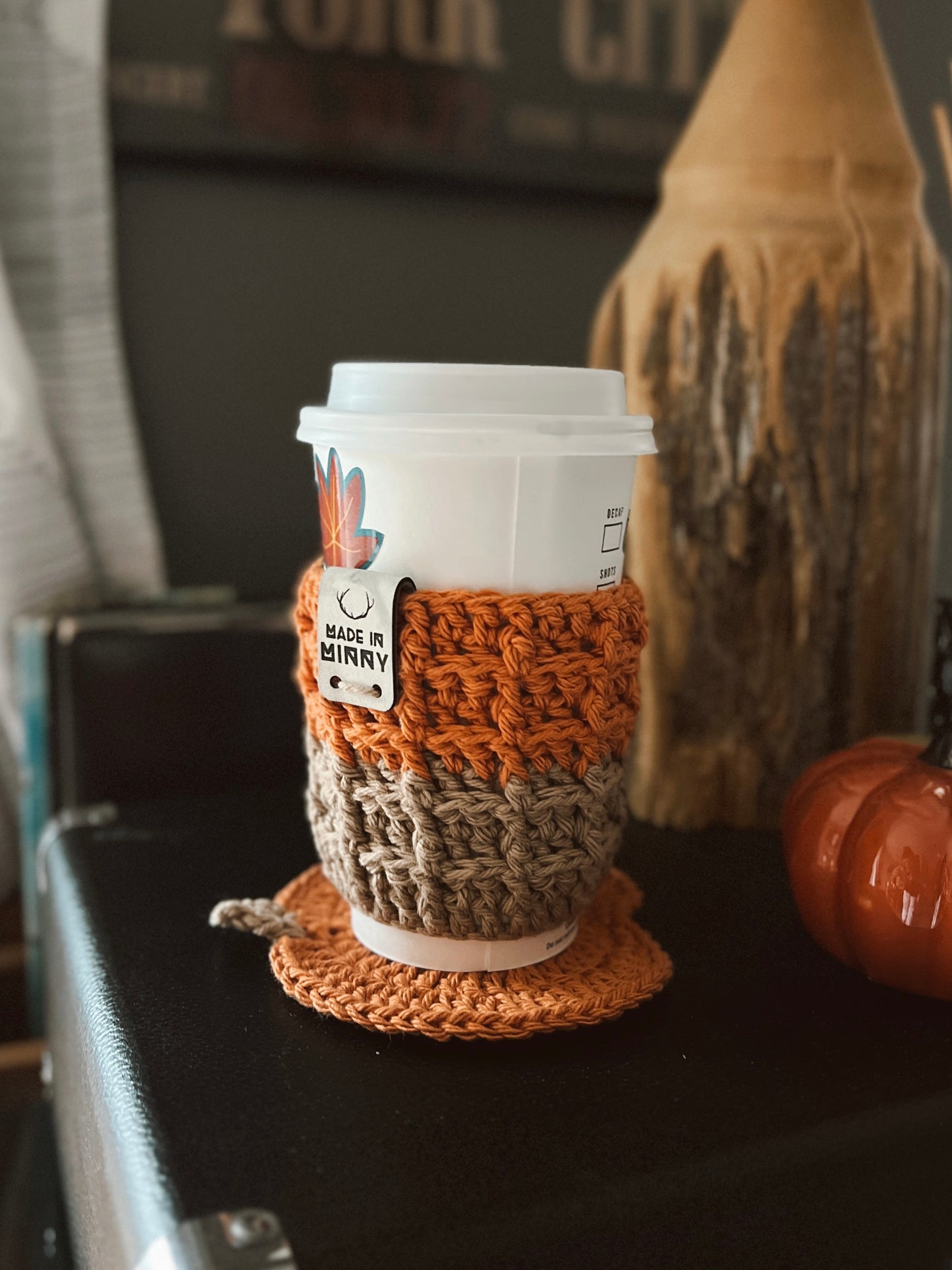 Coffee Cup Sleeve | Orange & Tan Waffle