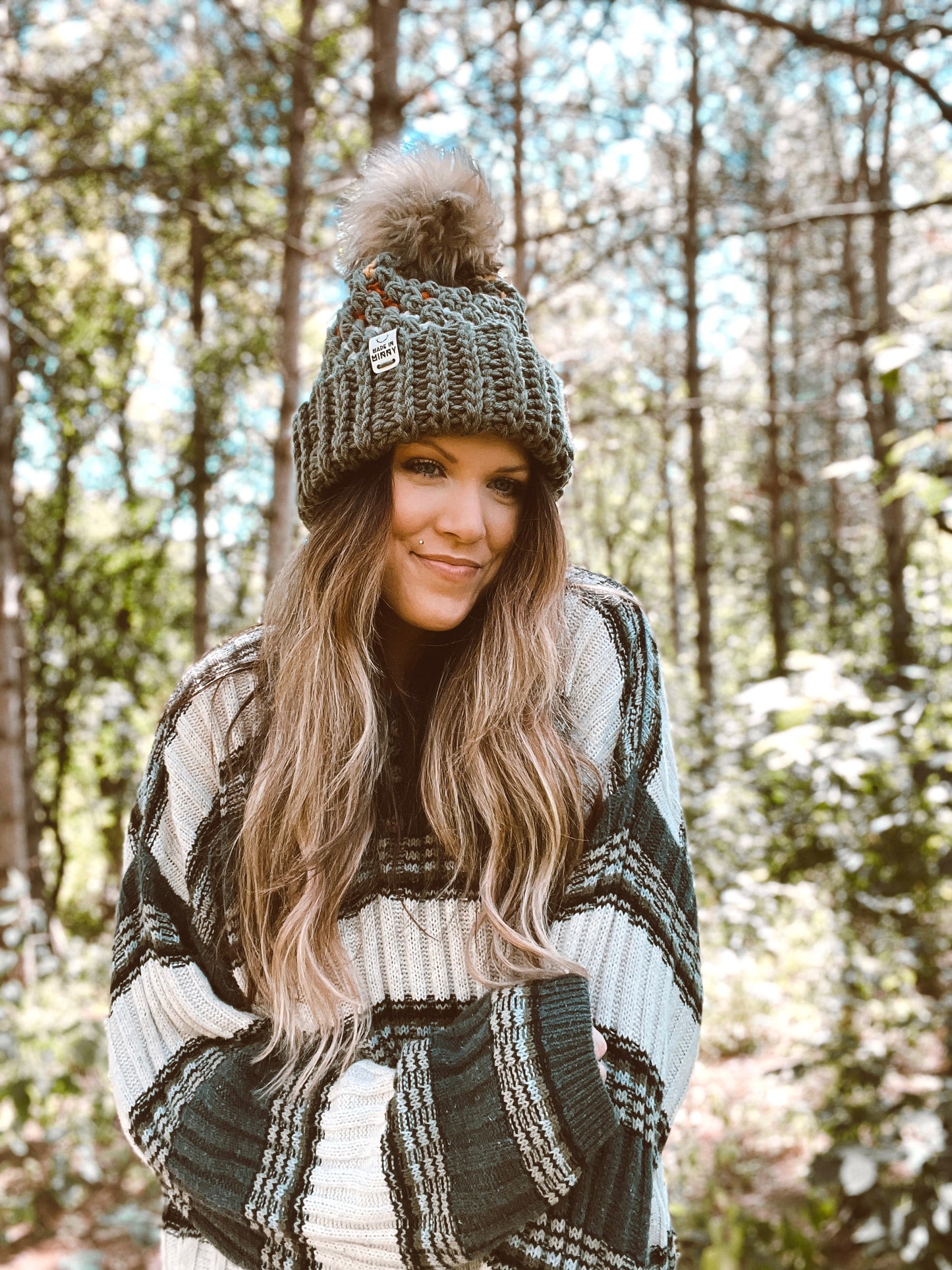 Chunky Textured Fold Beanie | Olive Multi