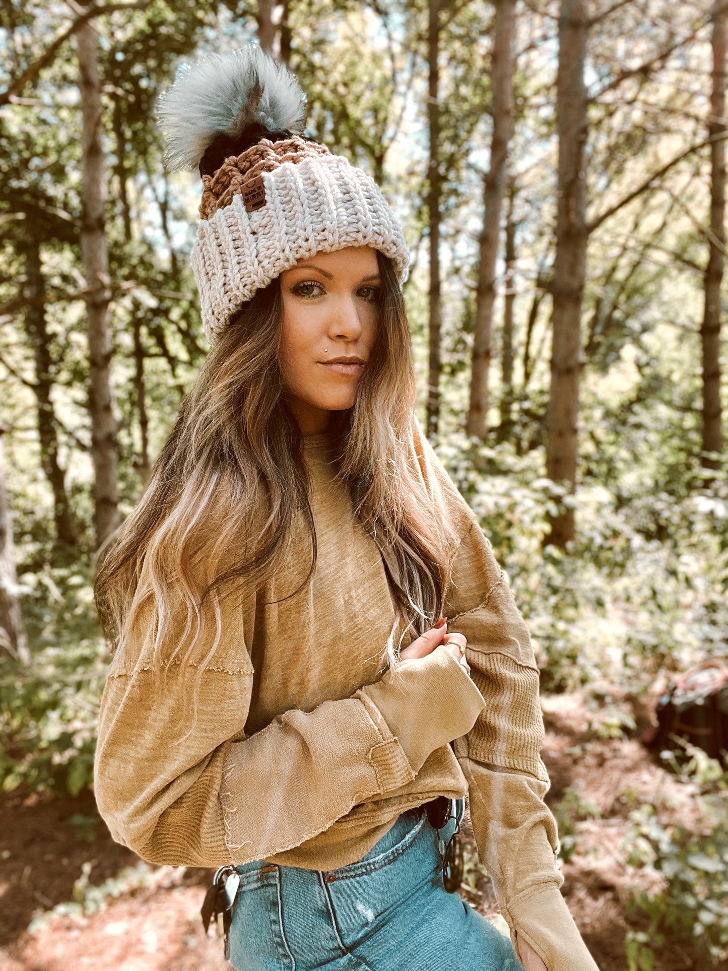Waffle Fold Beanie | 3-Tone Linen, Tan, Black