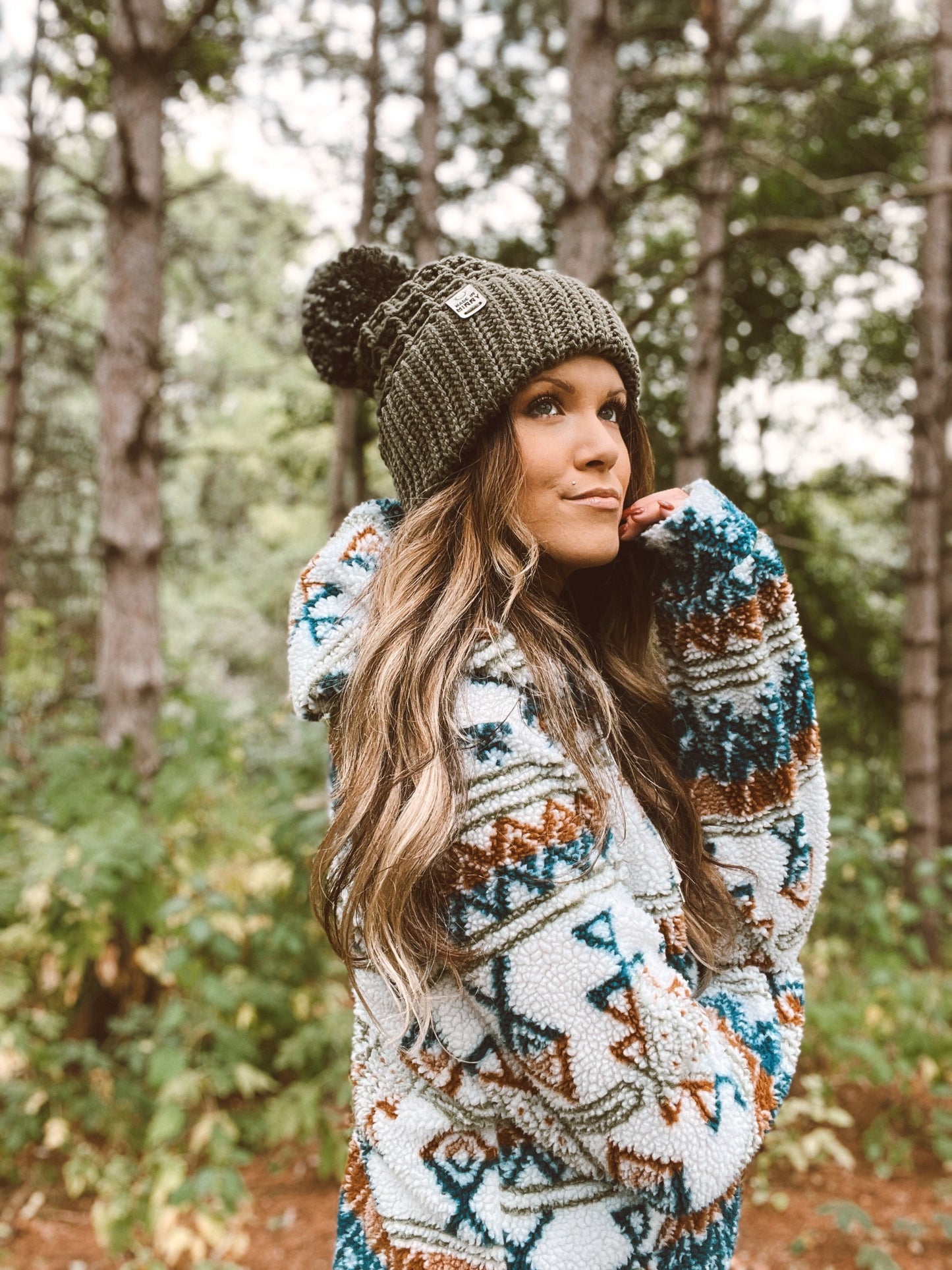 Monochrome Waffle Beanie | Olive Green