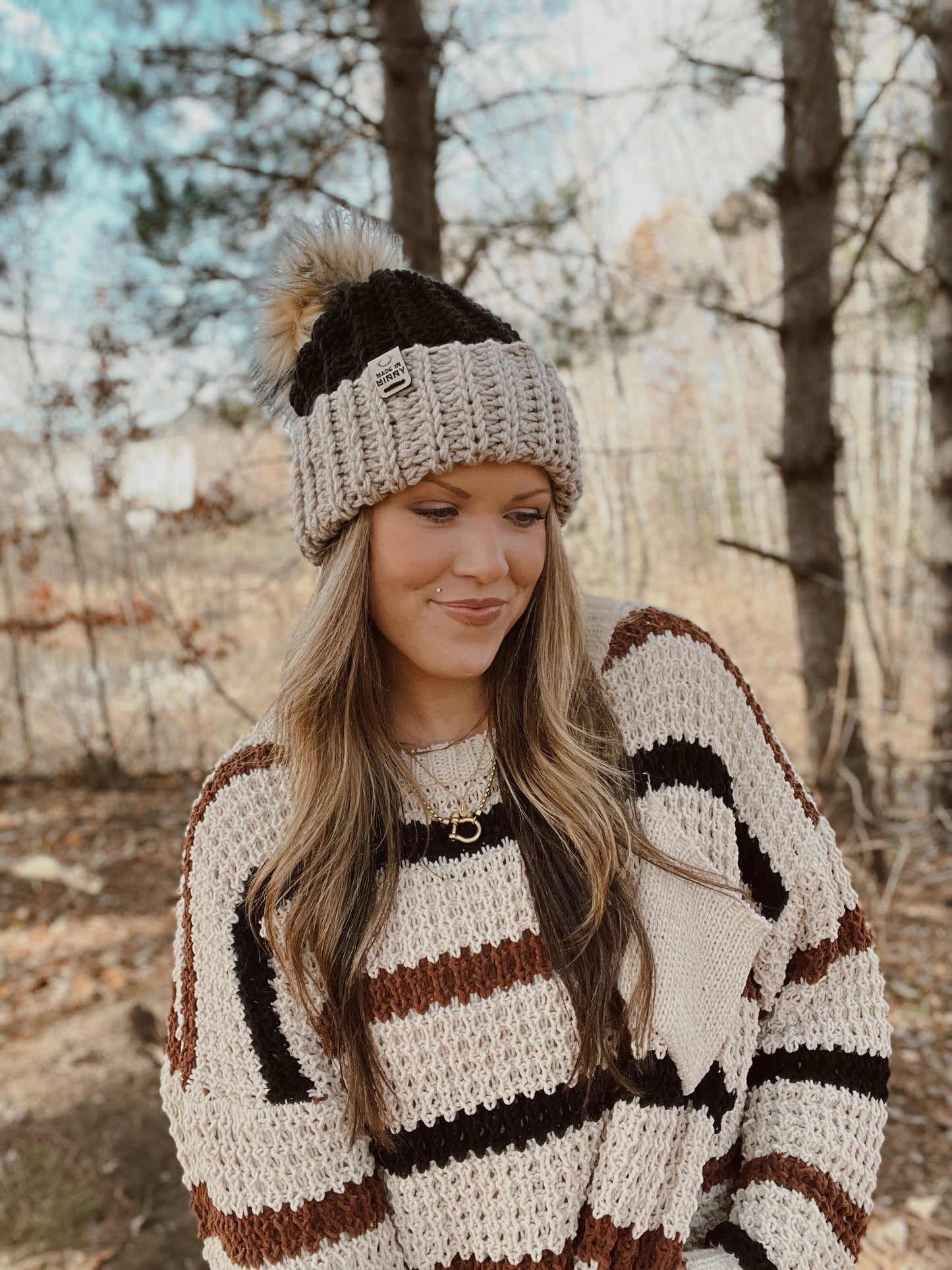 Chunky Dreamer Beanie | Tan & Black