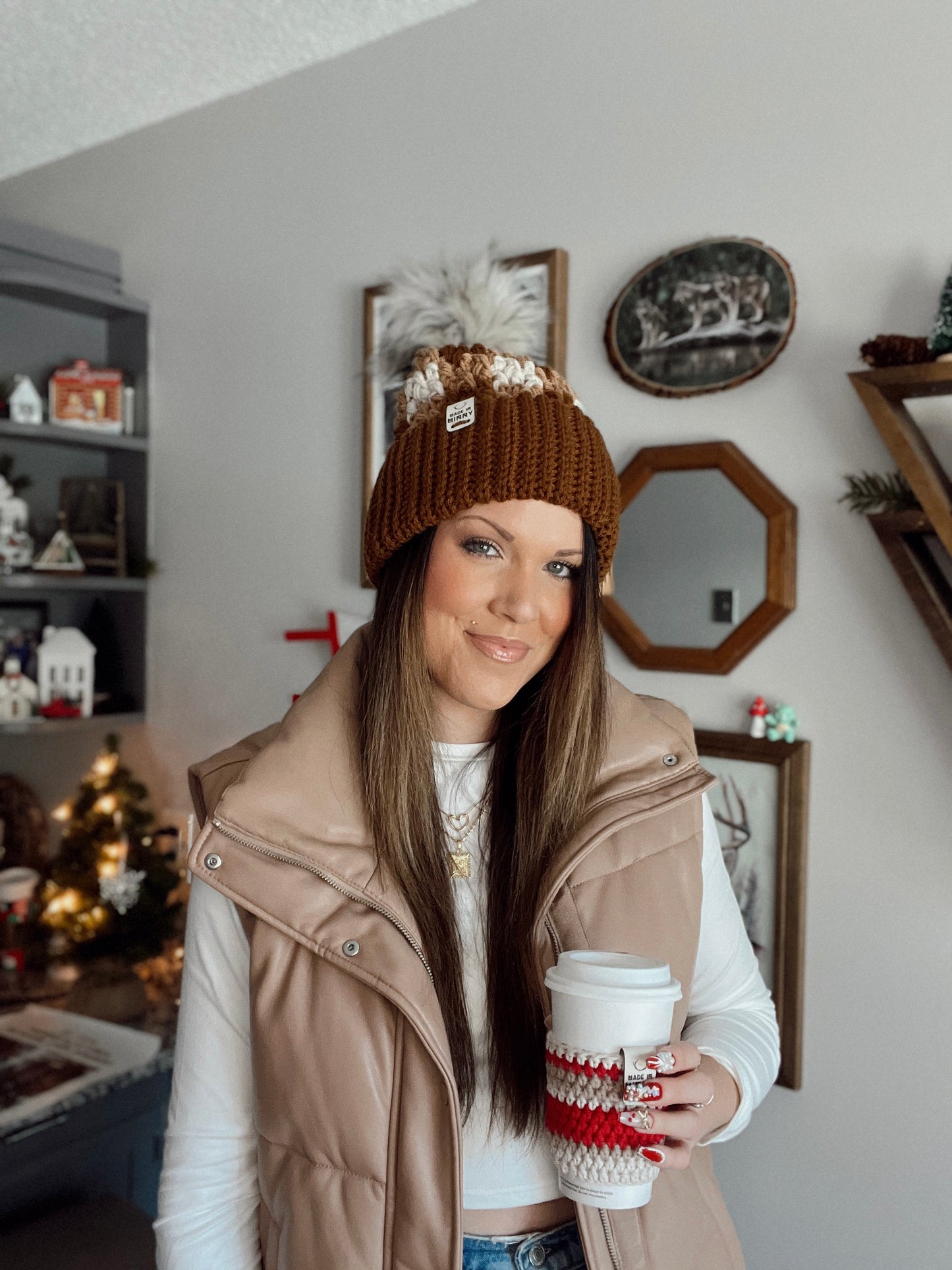 Chunky Plaid Beanie | Brown & Tan