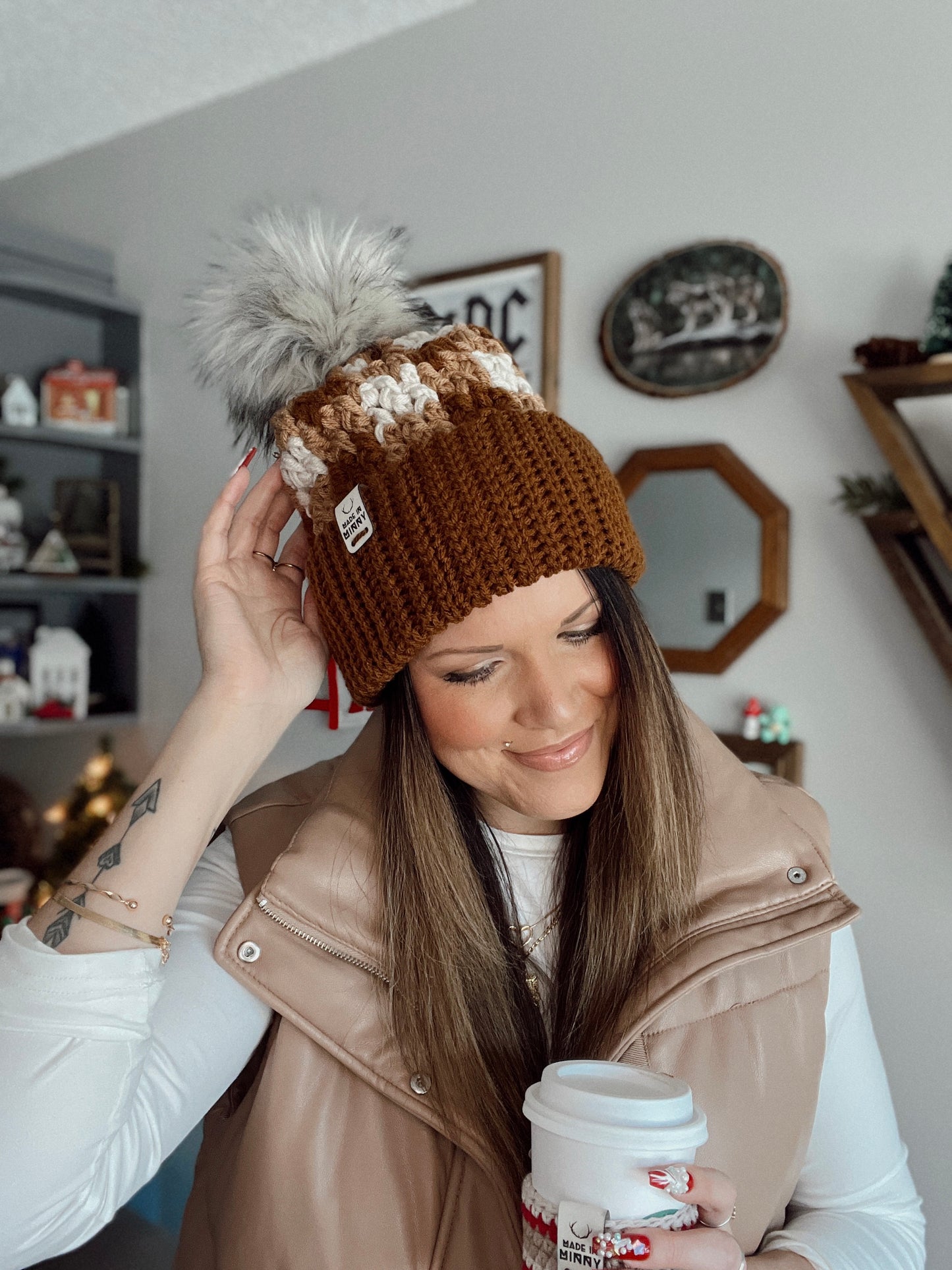 Chunky Plaid Beanie | Brown & Tan