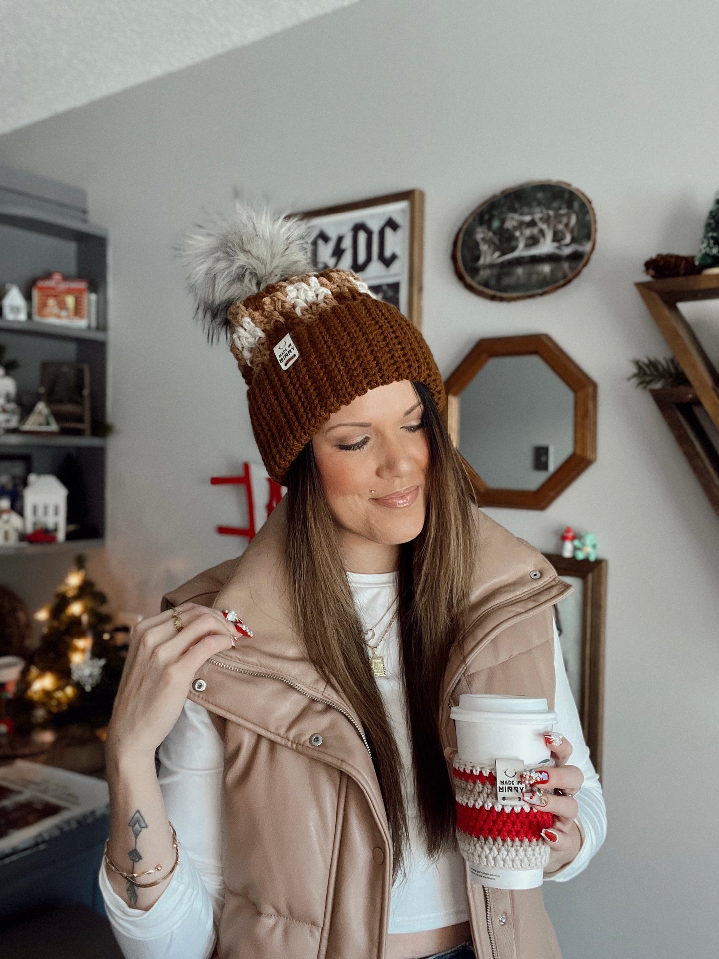 Chunky Plaid Beanie | Brown & Tan