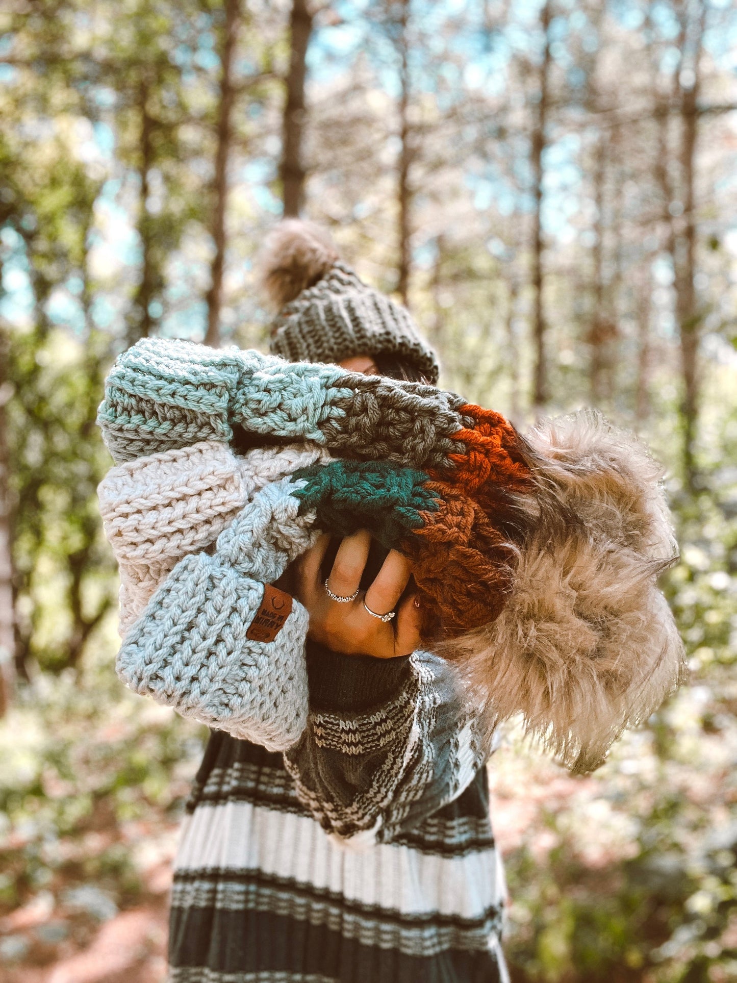 Waffle Fold Beanie | Pale Teal, Olive, Burnt Orange