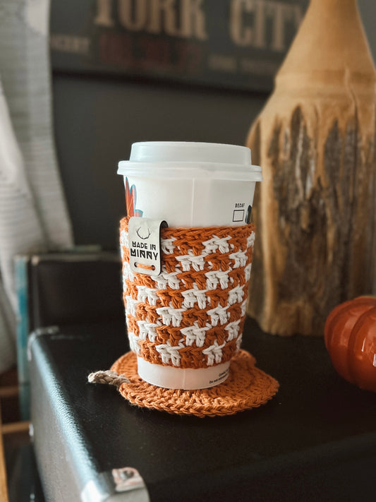 Coffee Cup Sleeve | Orange & Cream Check