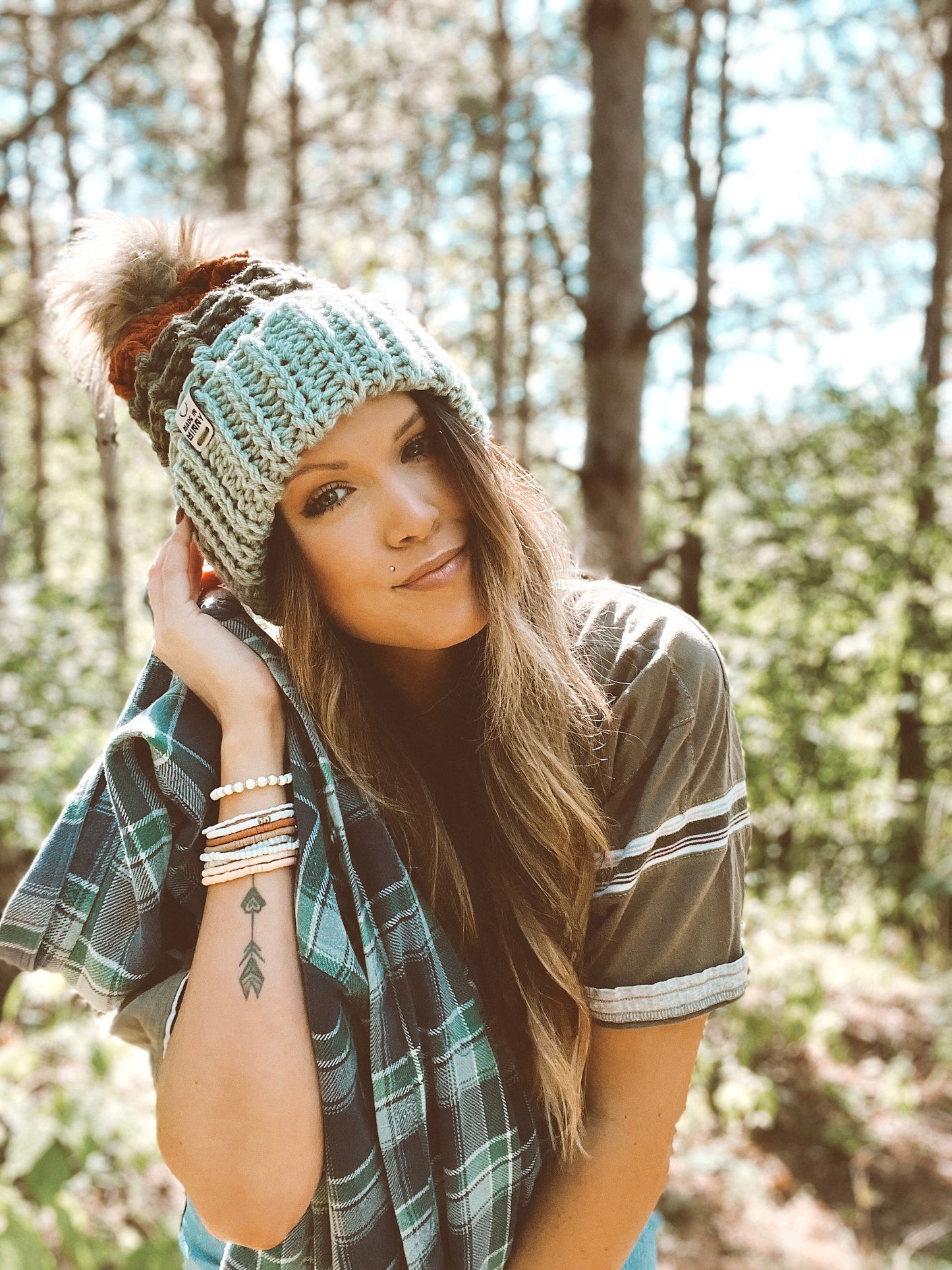 Waffle Fold Beanie | Pale Teal, Olive, Burnt Orange