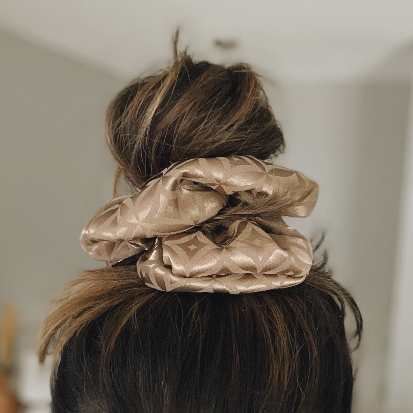 Tan Geometric Silky XL Scrunchie