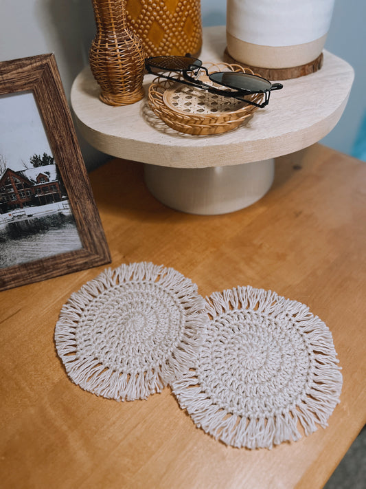 Boho Fringe Coasters | Cream (set of 2)