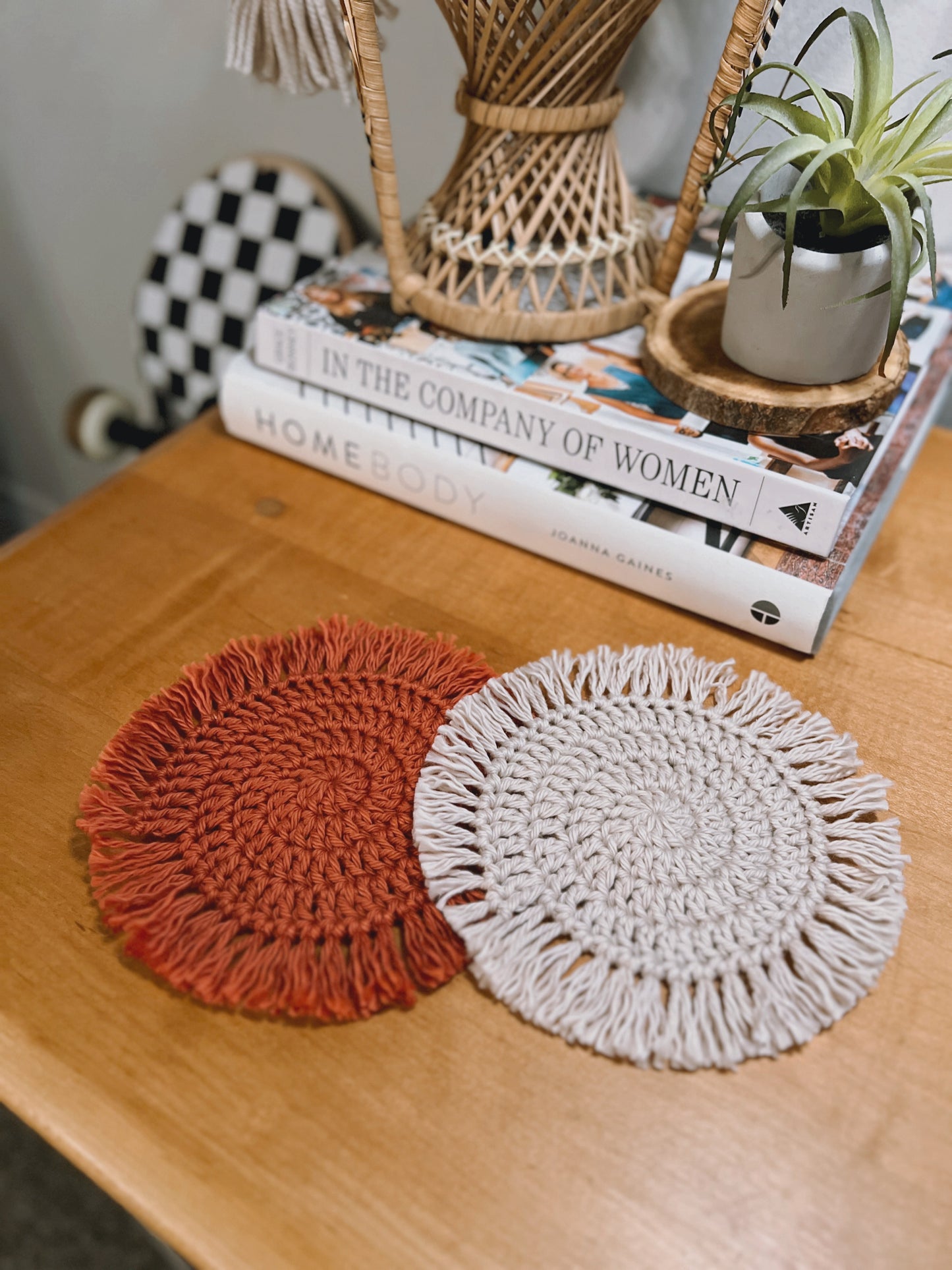 Boho Fringe Coasters | Cream & Rust (set of 2)