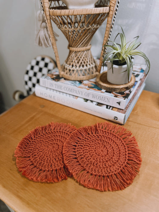 Boho Fringe Coasters | Rust (set of 2)