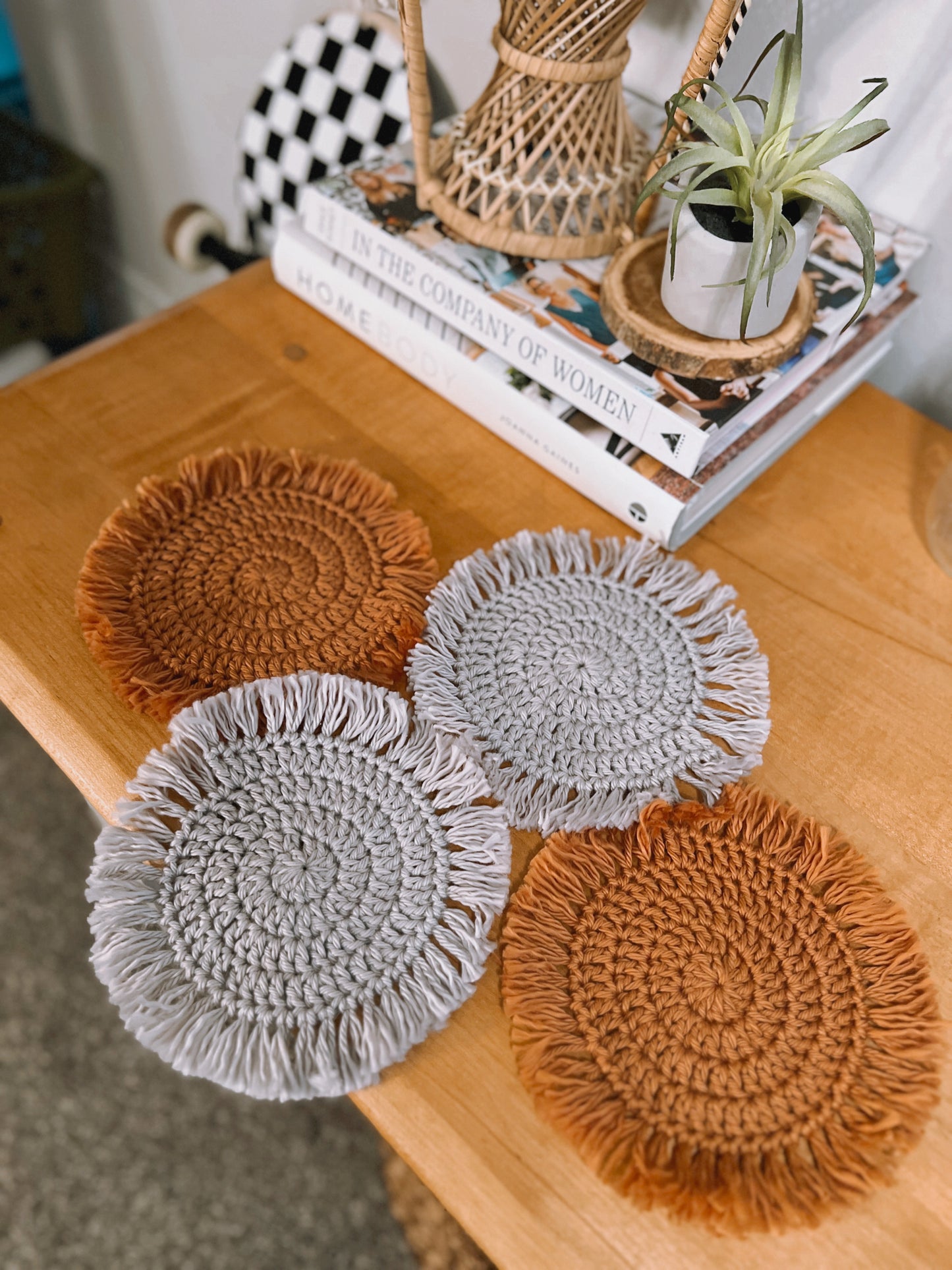 Boho Fringe Coasters | Gray & Antique Gold (set of 4)