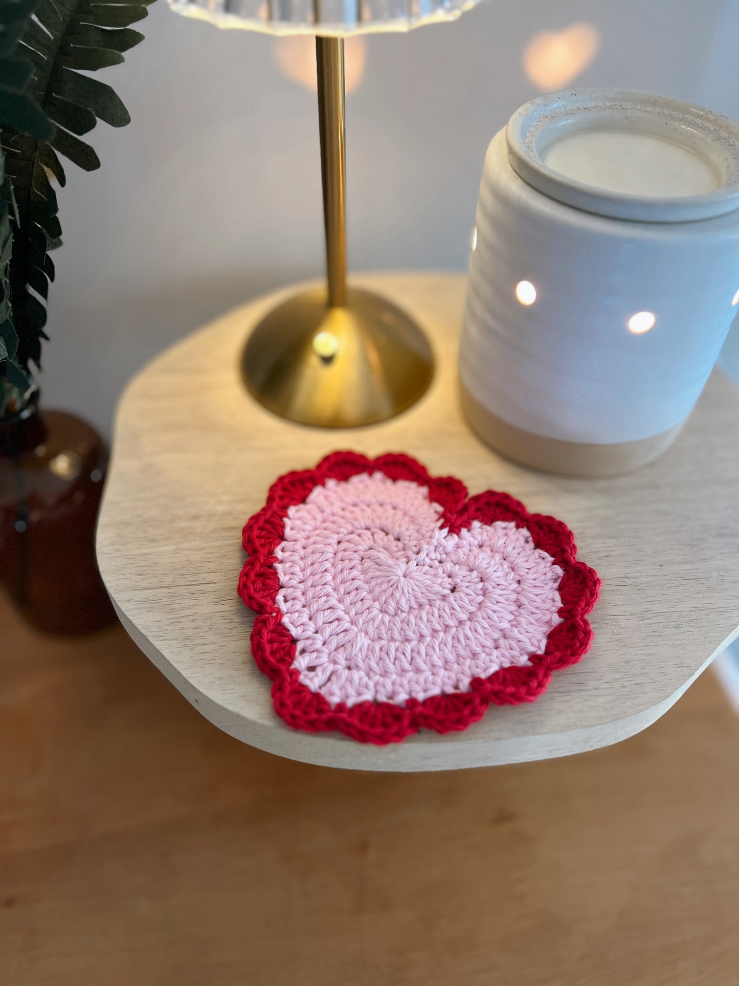 Crochet Heart Coaster (Pink & Red)