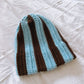 Double Brim Beanie | Stripey Baby Blue & Brown