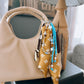 Scarf & Bead Layered Bag Charm | Gold, Brown & Blue - Silver