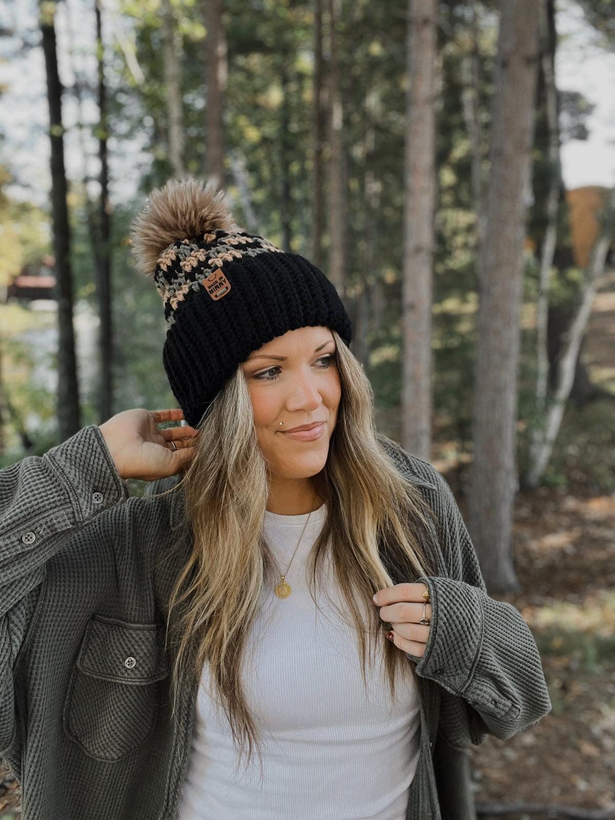 Wild Plaid Beanie | Black, Olive & Tan