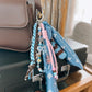 Scarf & Bead Layered Bag Charm | Blue, Pink, Brown - Silver