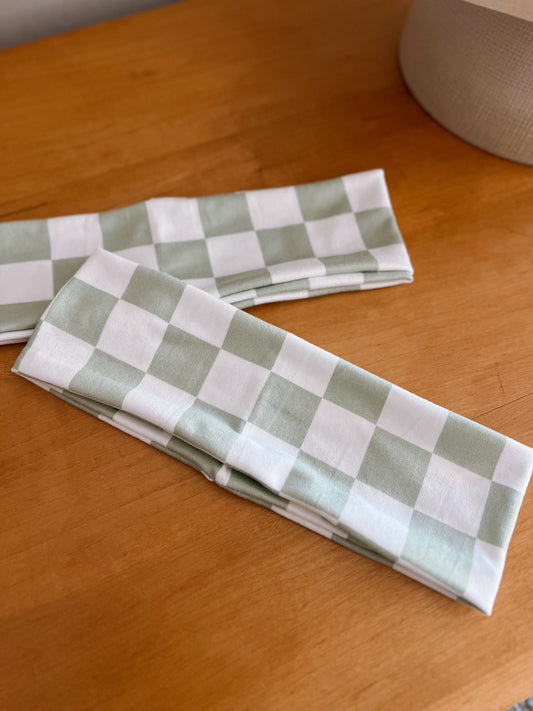 Everyday Tube Headband | Sage & White Checkered