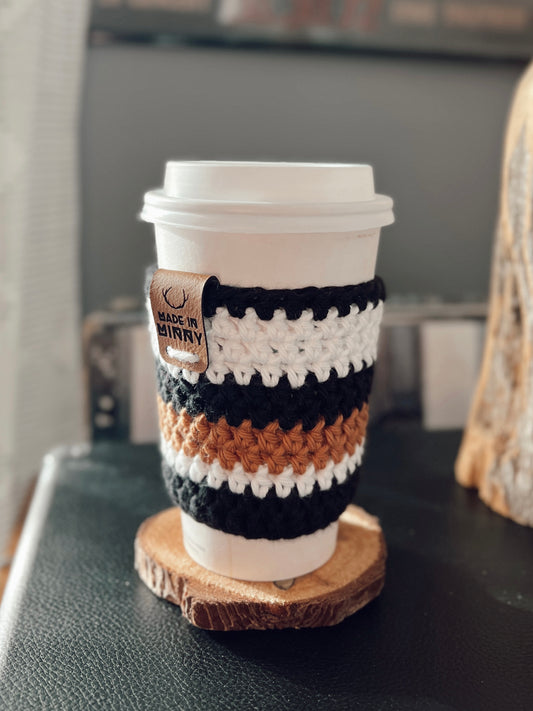Coffee Cup Sleeve | Black, White, Antique Gold Stripe