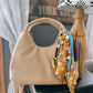 Scarf & Bead Layered Bag Charm | Gold, Brown & Blue - Silver
